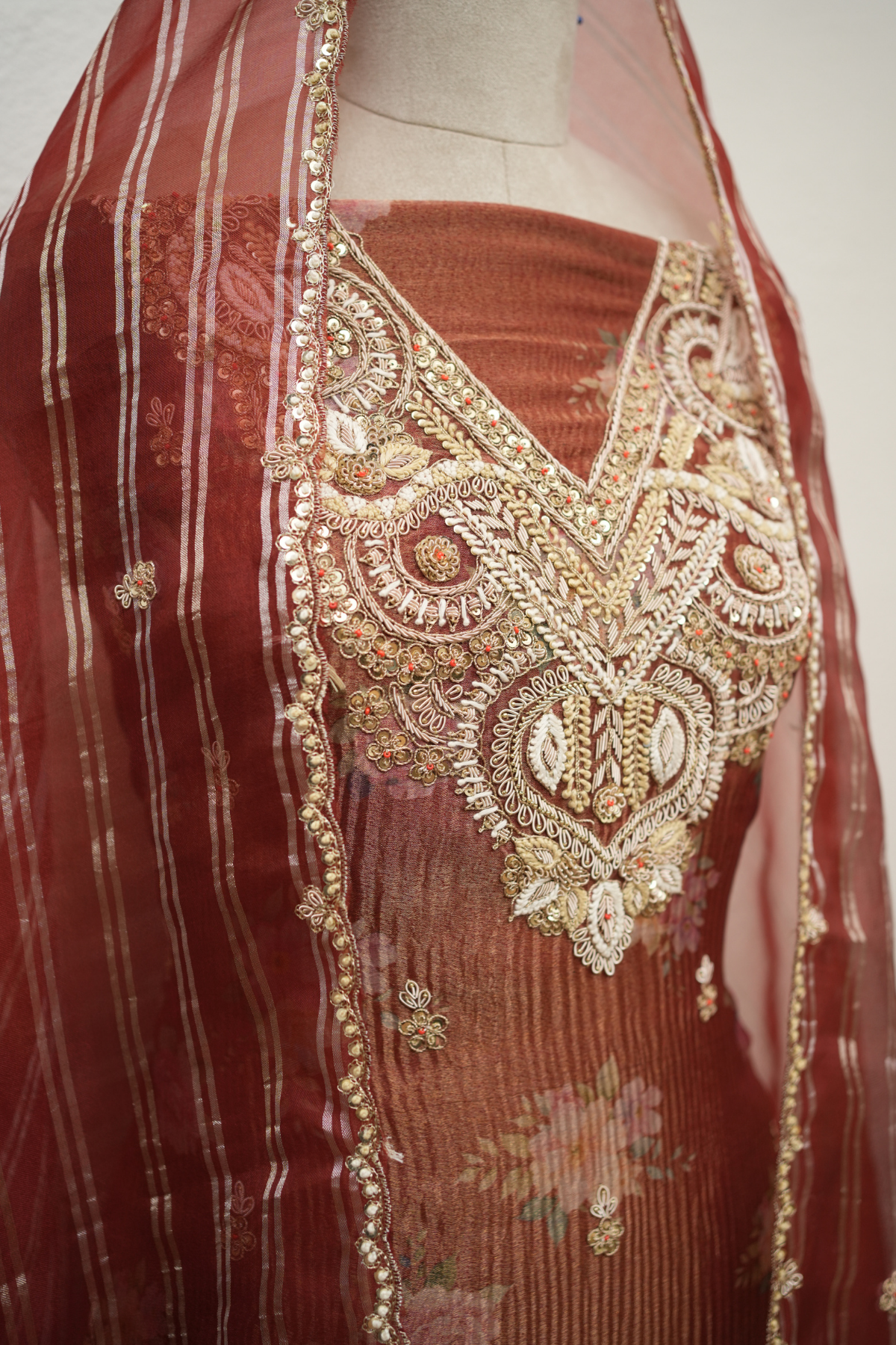 RUST ORANGE KURTA CORD & SEQUIENCE WORK