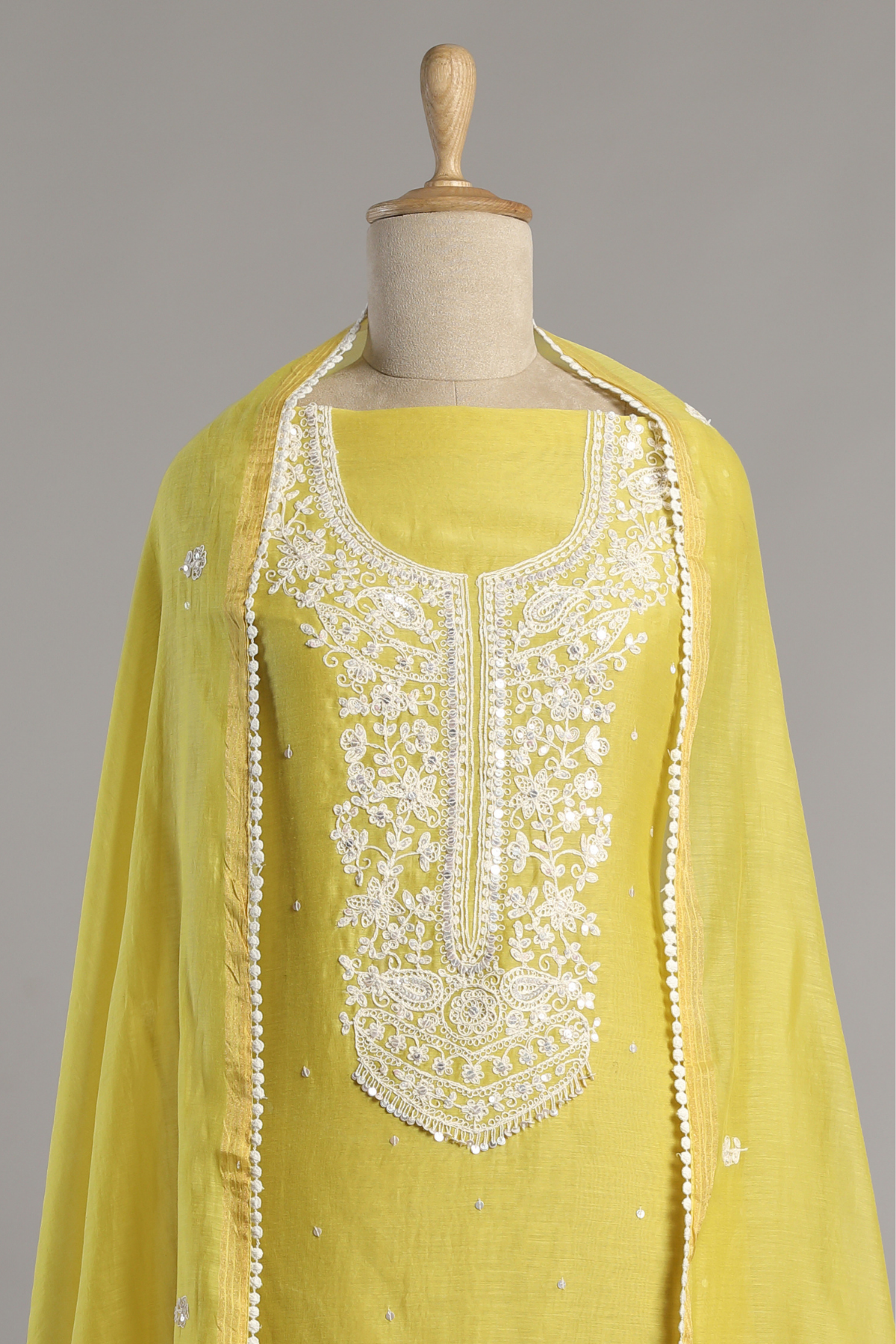 Sunshine Yellow Mul Kurta Set with Cord & Sequins Work