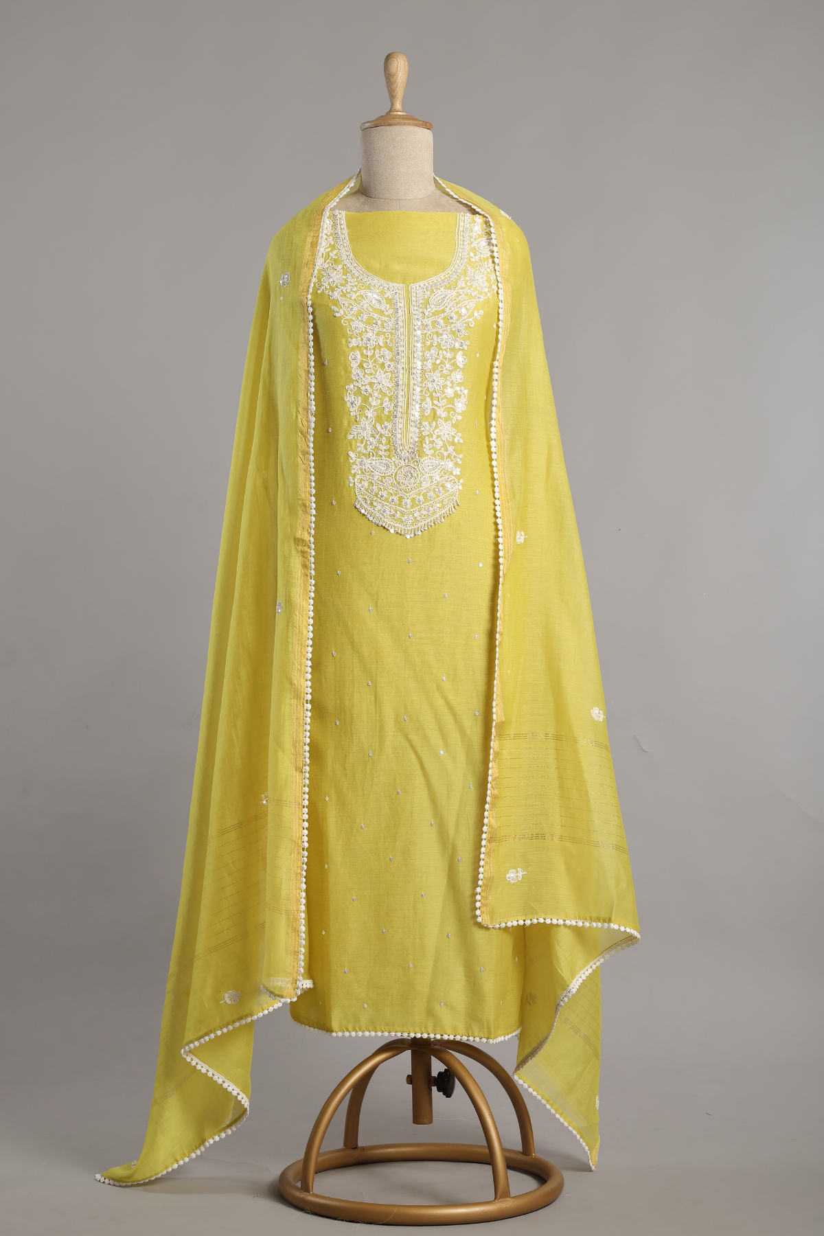 Sunshine Yellow Mul Kurta Set with Cord & Sequins Work