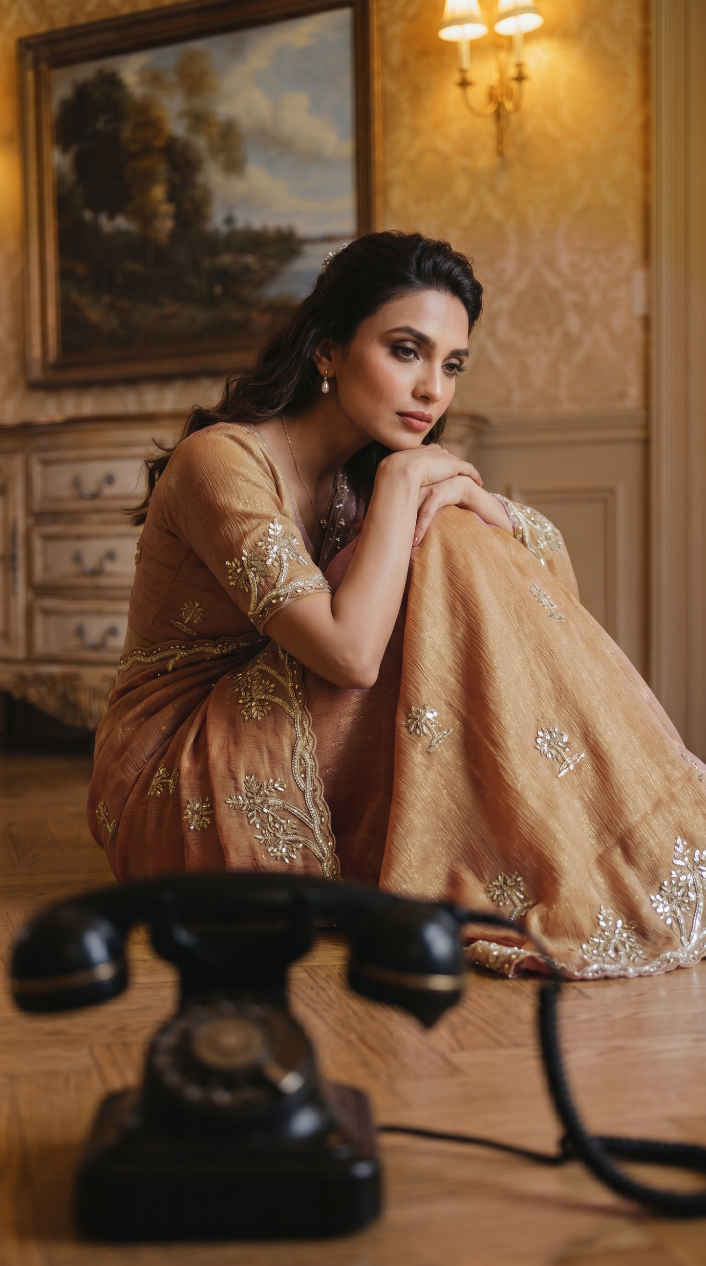 Champagne shimmering Tissue Organza Saree