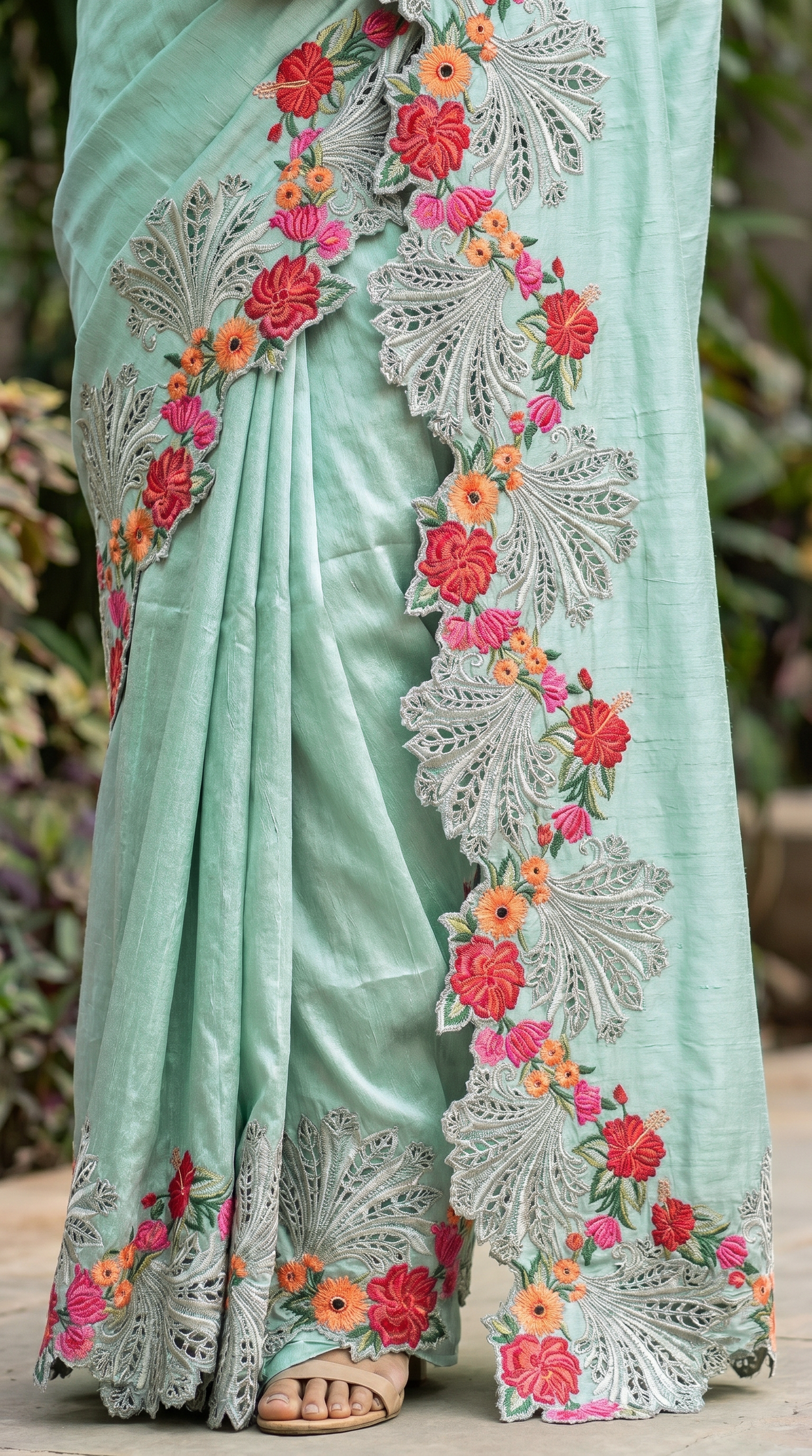 Raw Silk light Seafoam Green Saree