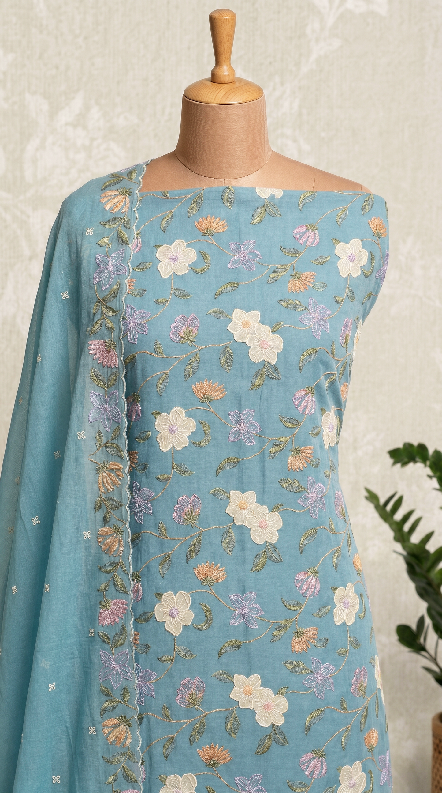 Slate Blue Unstitched Salwar Suit Piece