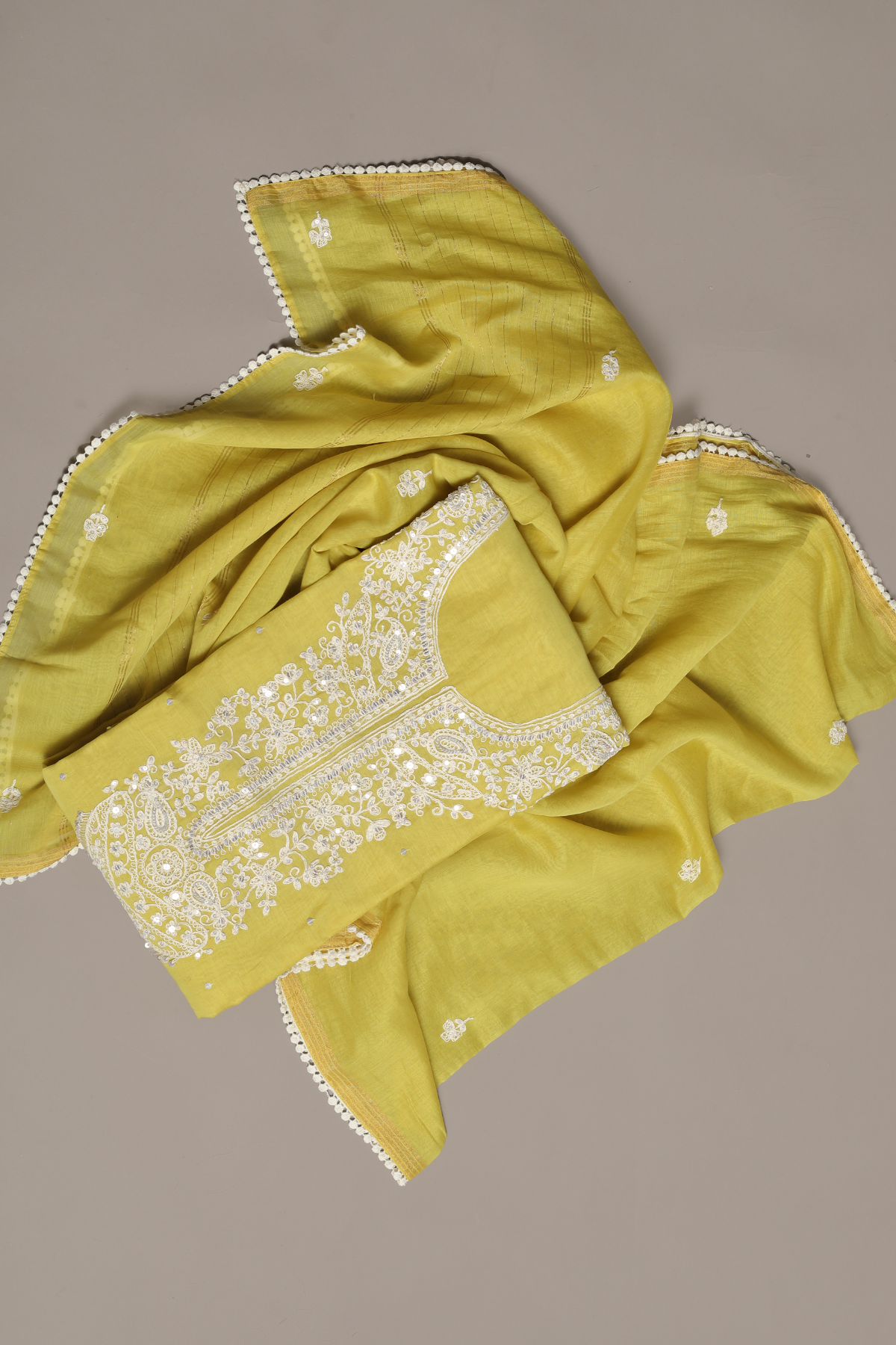 Sunshine Yellow Mul Kurta Set with Cord & Sequins Work
