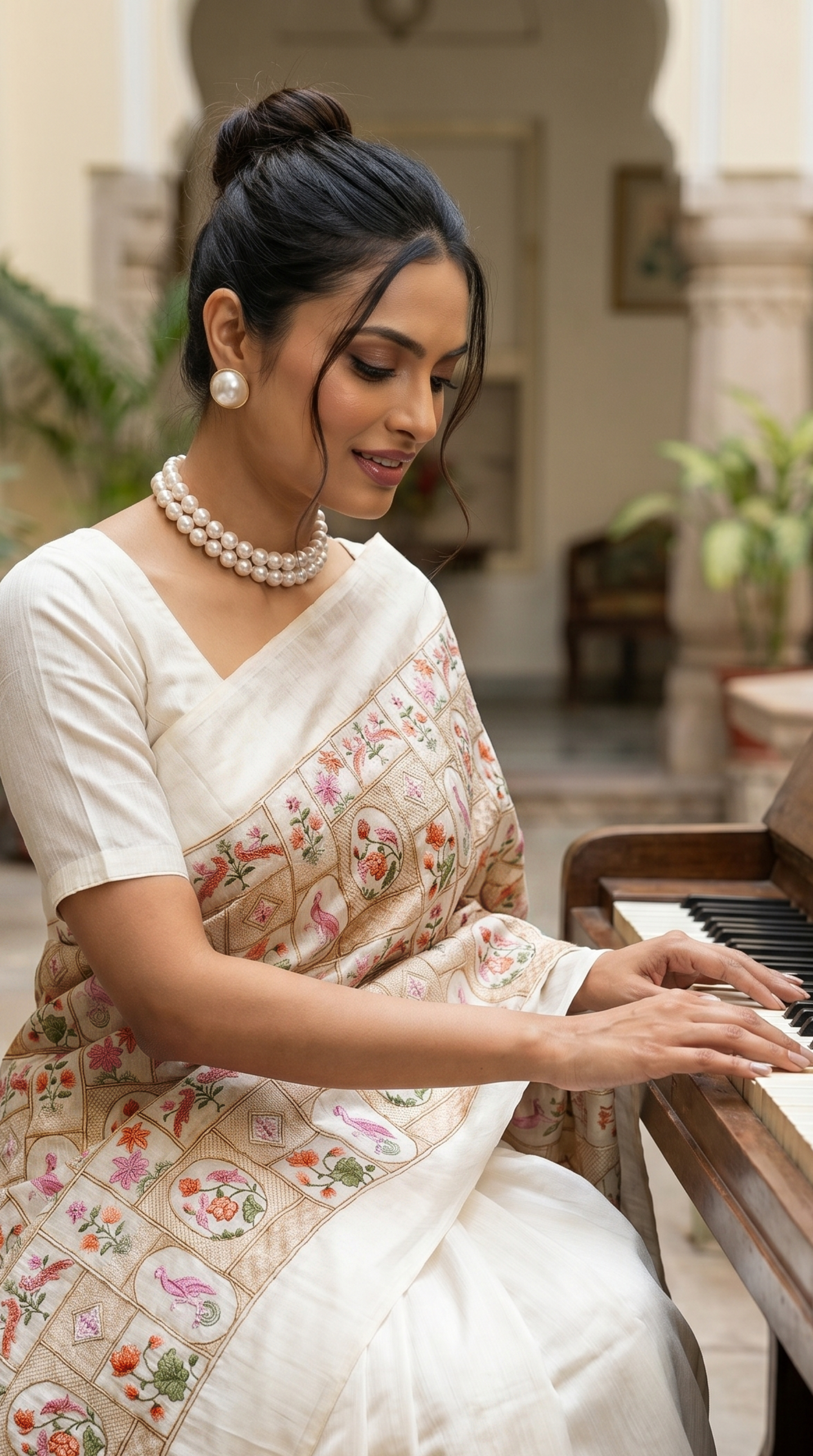 Threadwork Ivory Saree