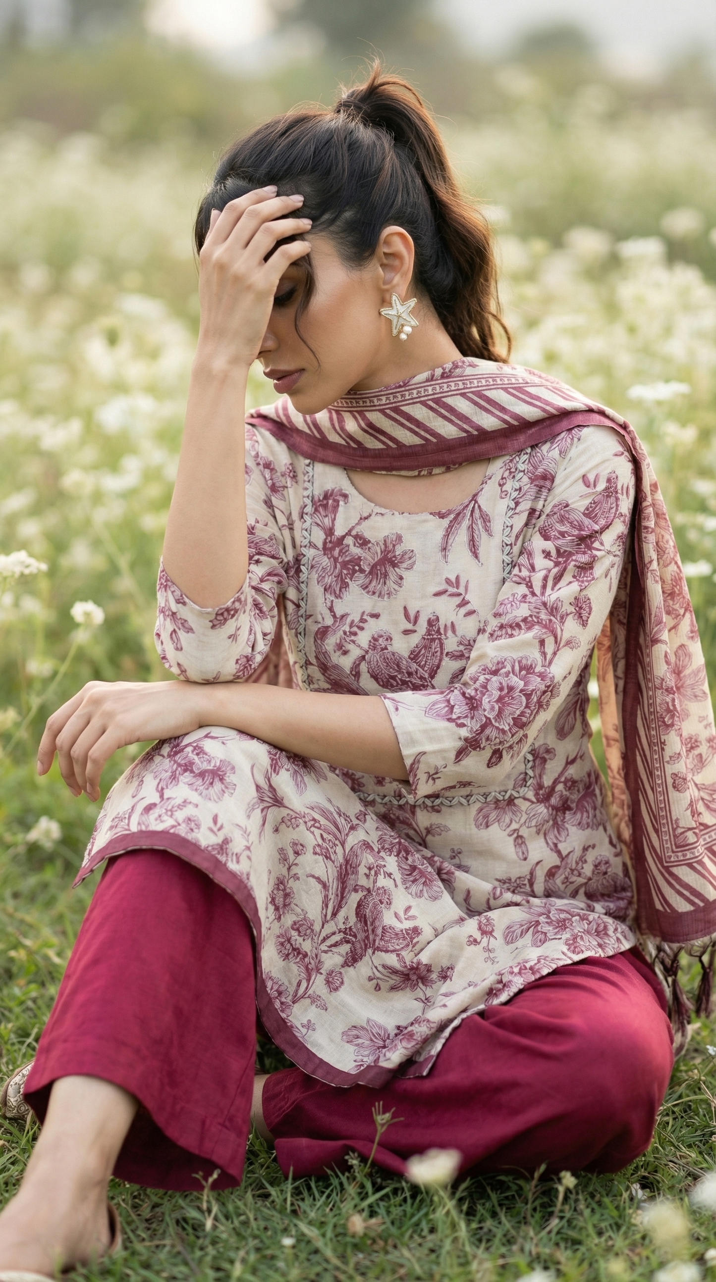 Resham Embroidery Red Chanderi Stitched Suit Set