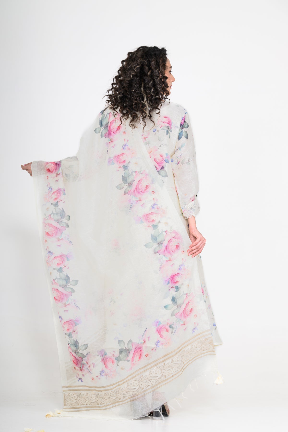 Pure Linen Off White Kurta Set with Dupatta