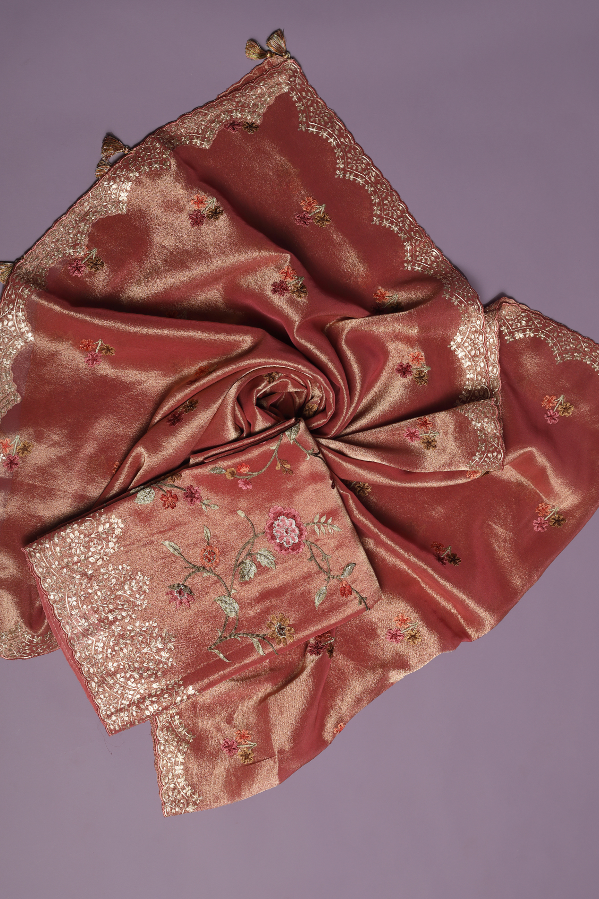 Pink Soft Tissue Kurta Set with Meticulous Parsi Embroidery