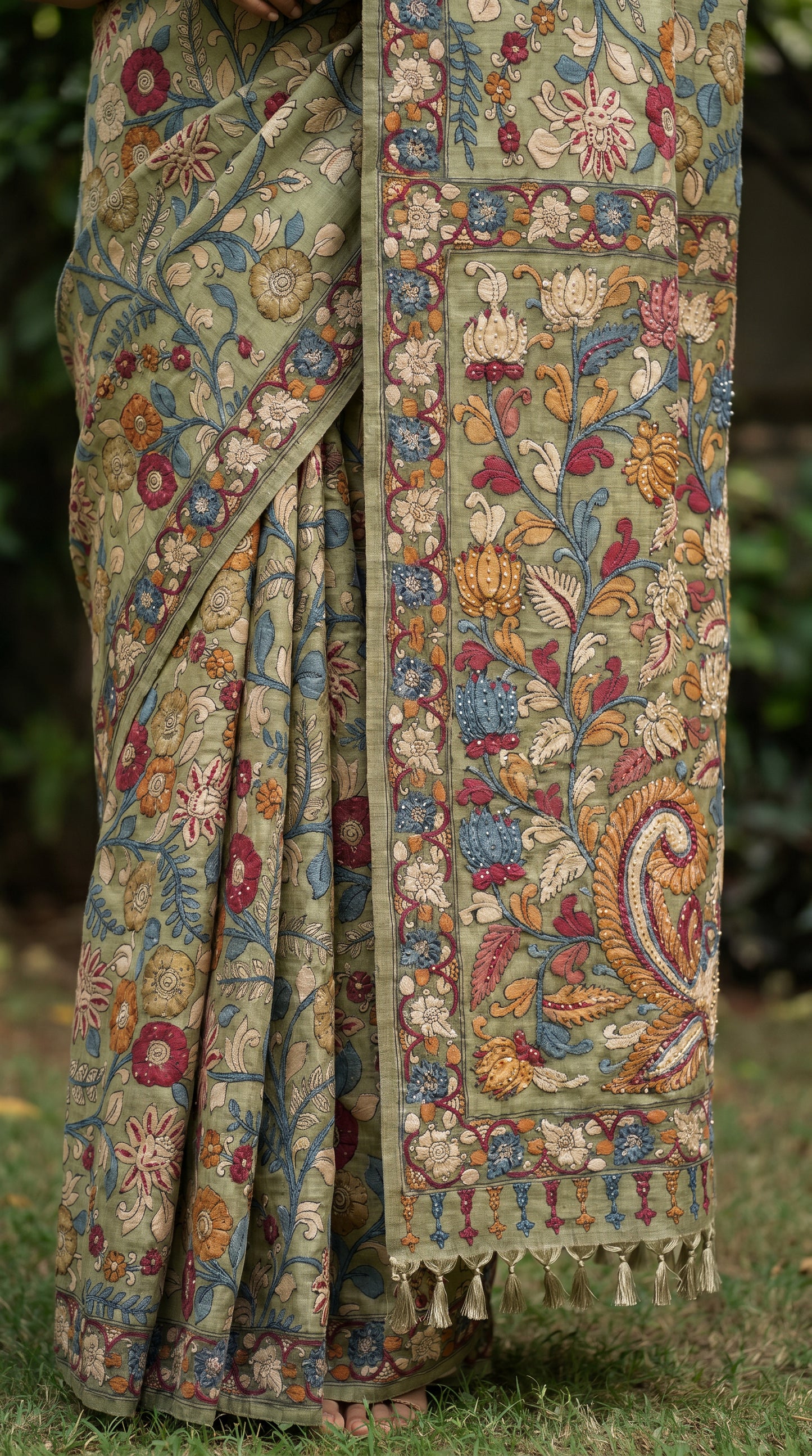 Sage Green Tussar Silk Saree