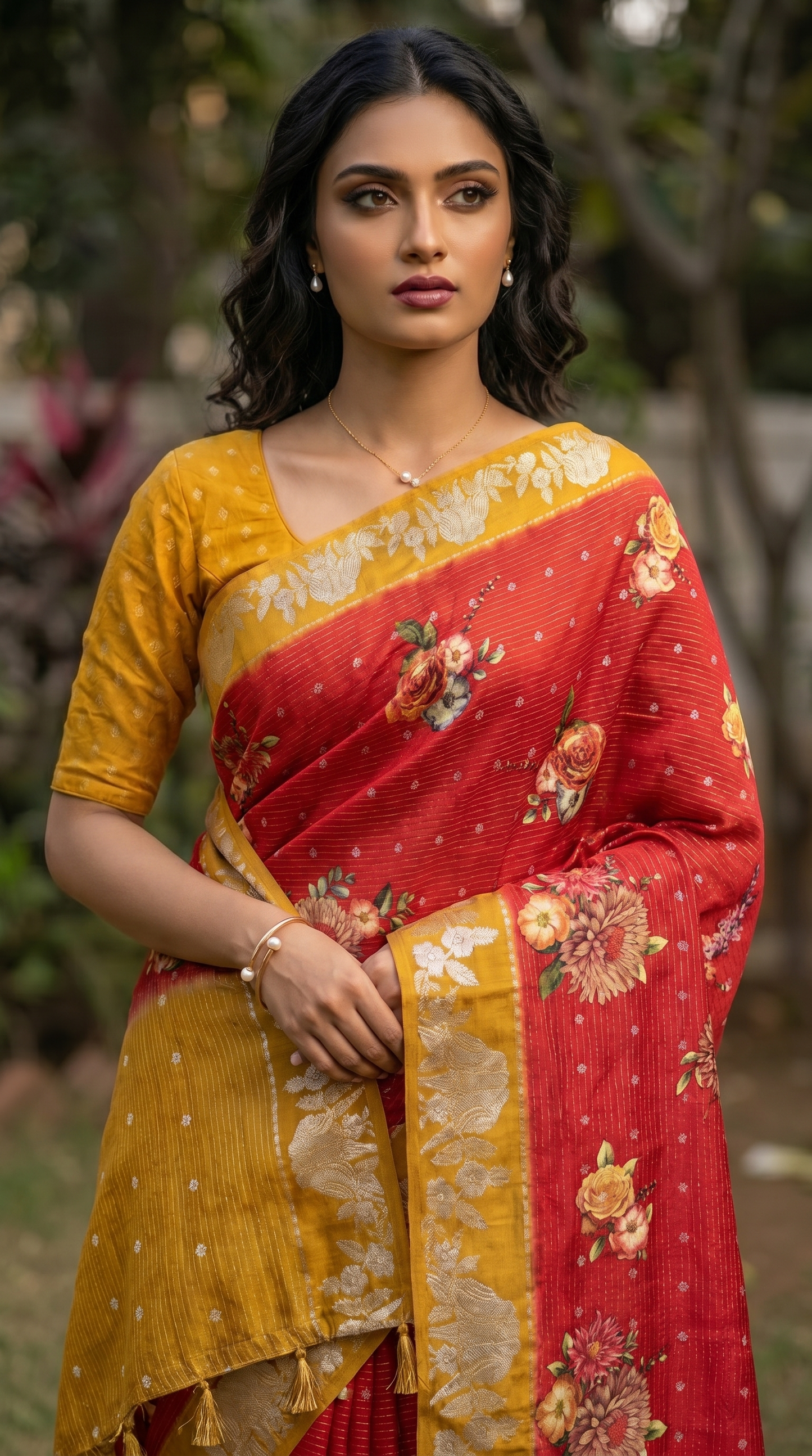 Silk Blend Red Saree