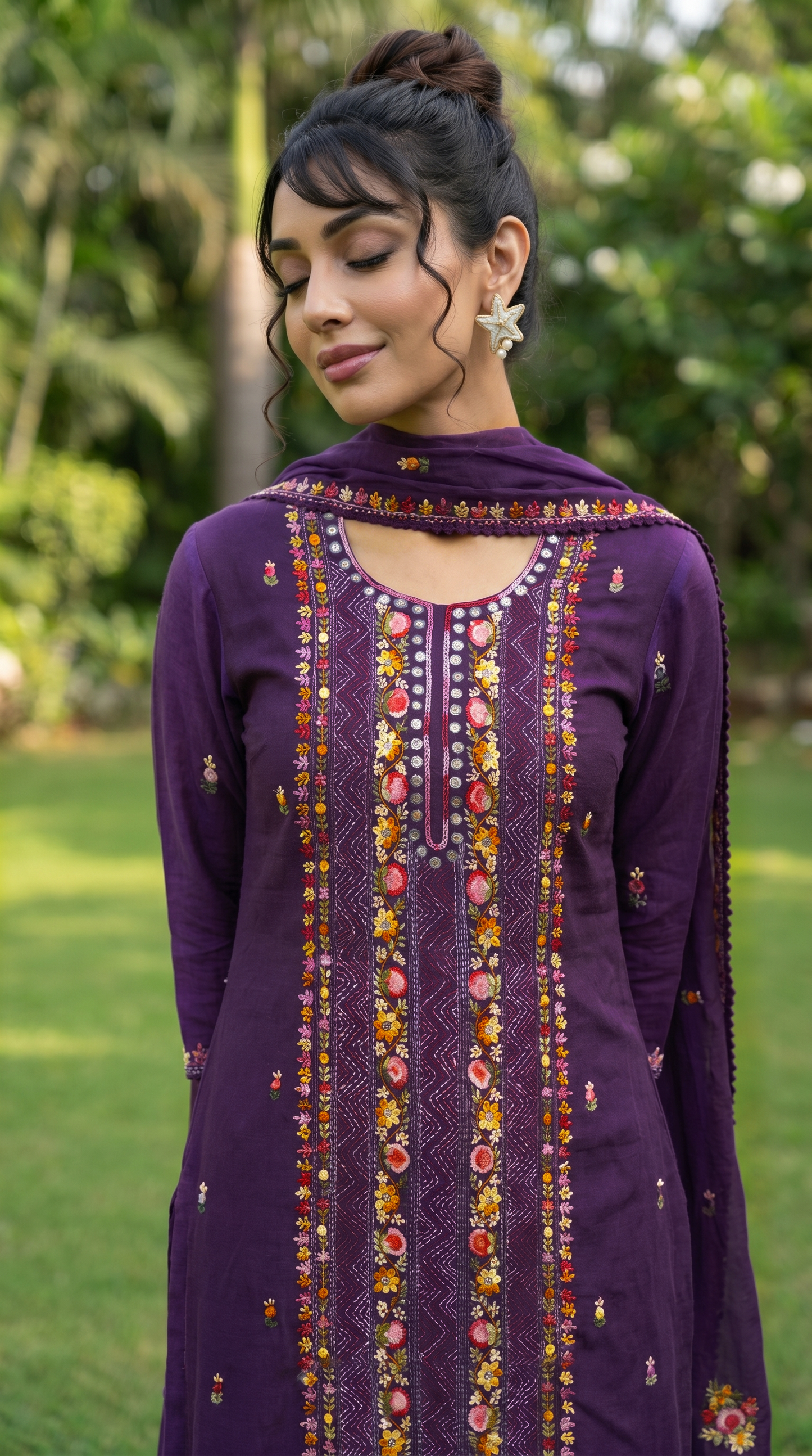 Deep Purple Mulmul Suit set