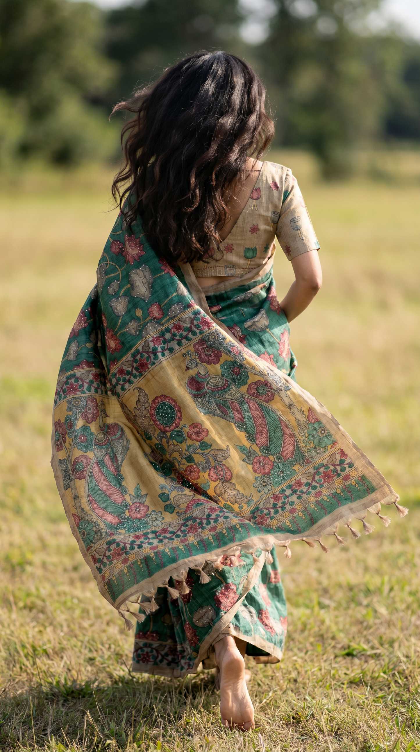 Forest Green Kalamkari Saree