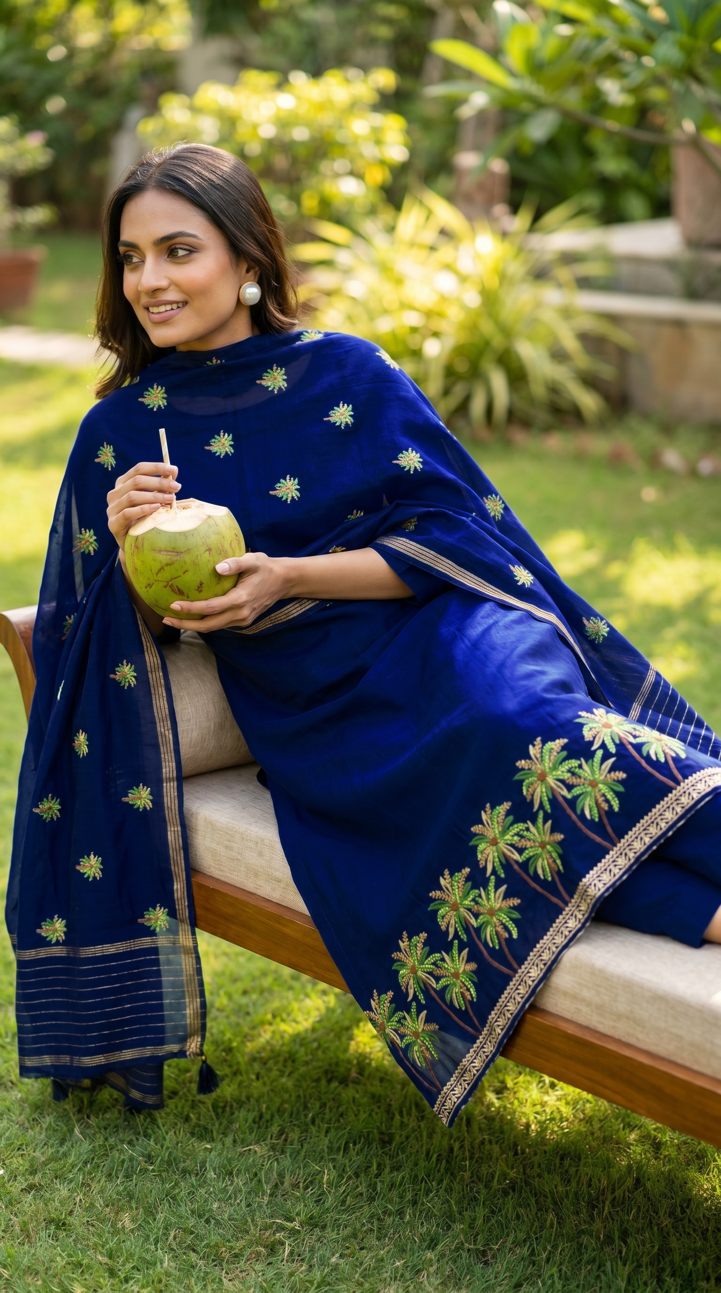 Elegant Navy Blue Mulmul Suit set.