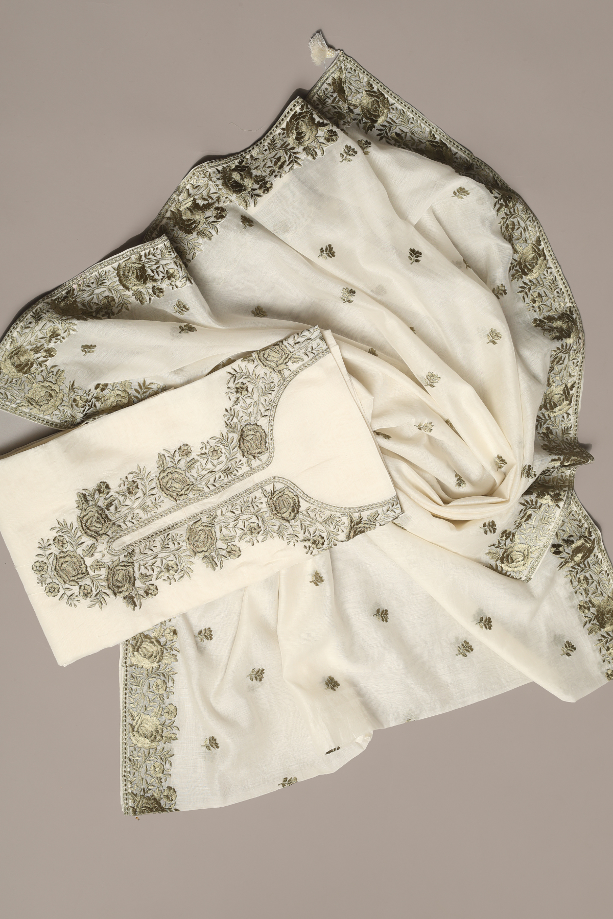 Feather White & Black Highlighted Mul Kurta Set with Parsi Embroidery