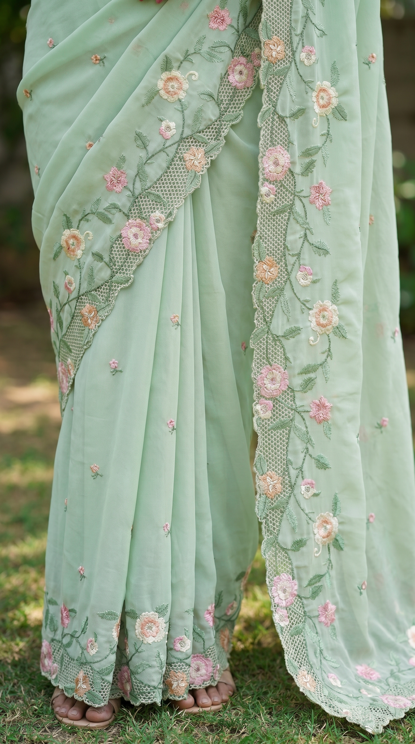 Mint Green Chiffon Saree