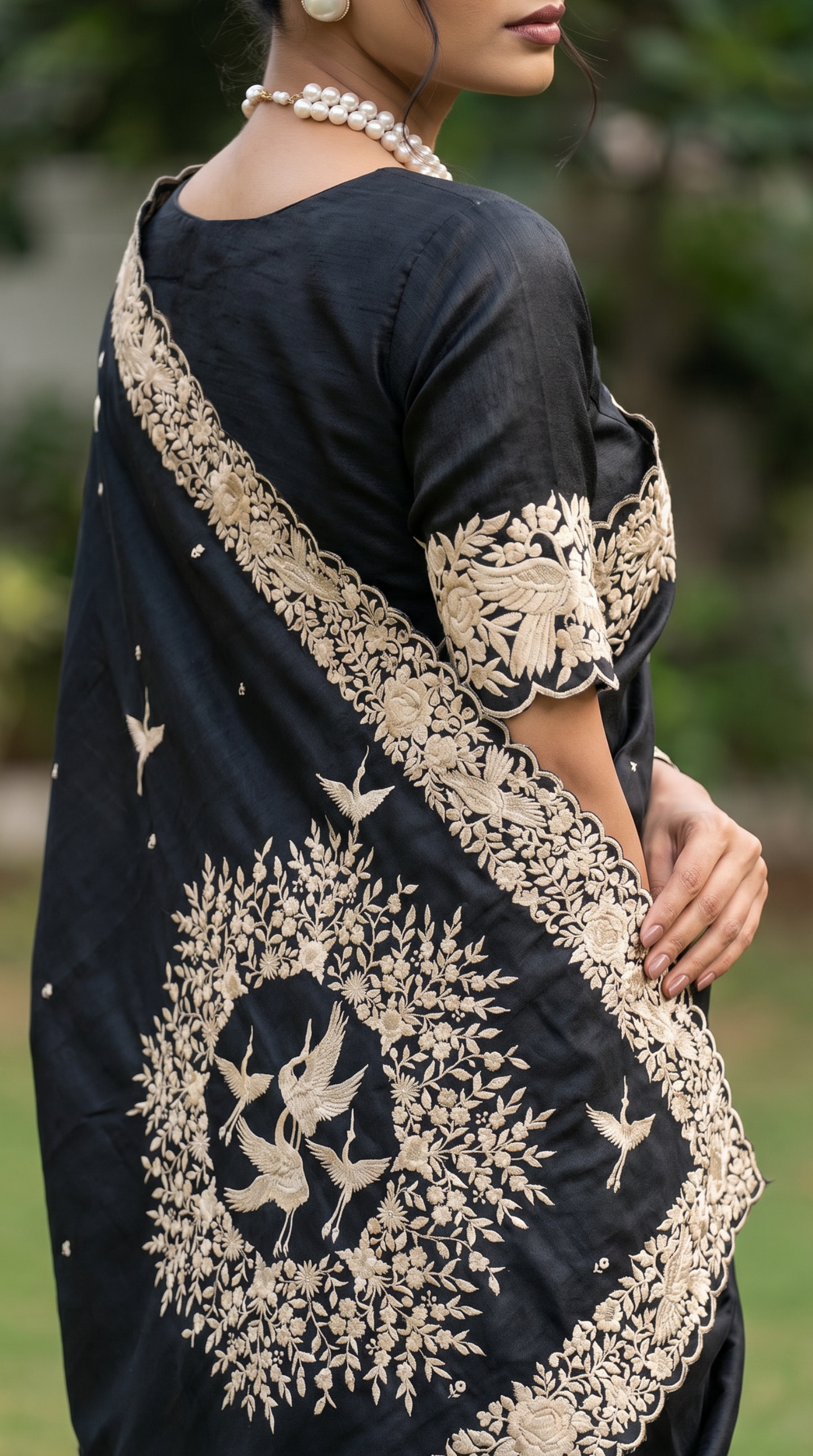 Black Coloured Thread Embroidery Saree