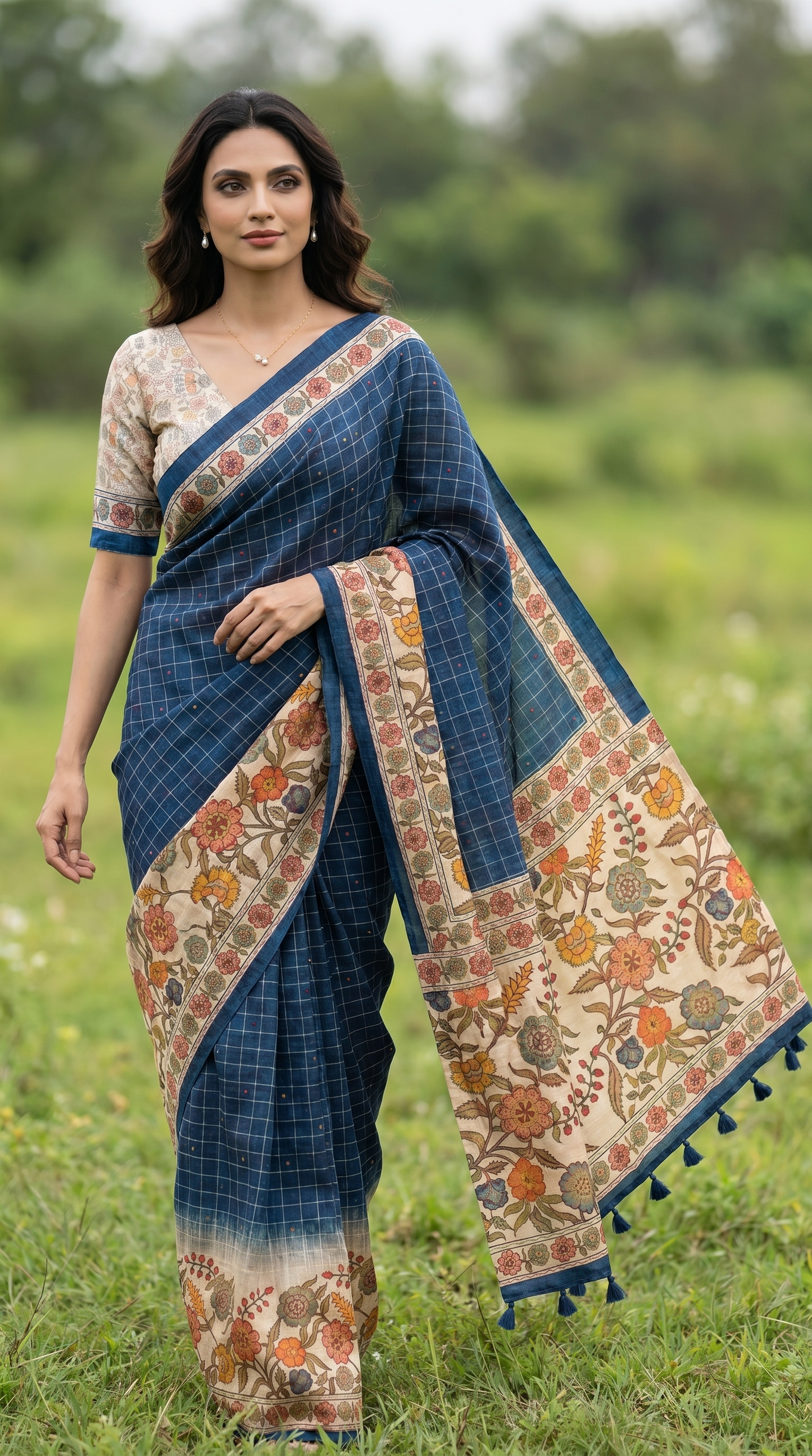 Deep Blue Tussar Silk Saree