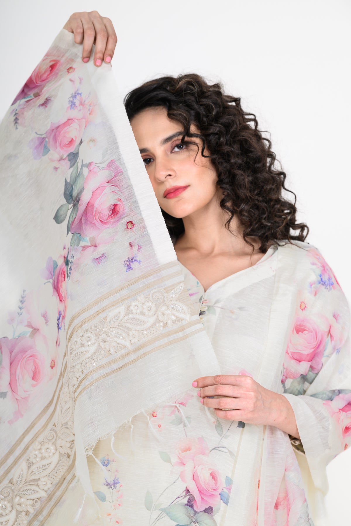 Pure Linen Off White Kurta Set with Dupatta