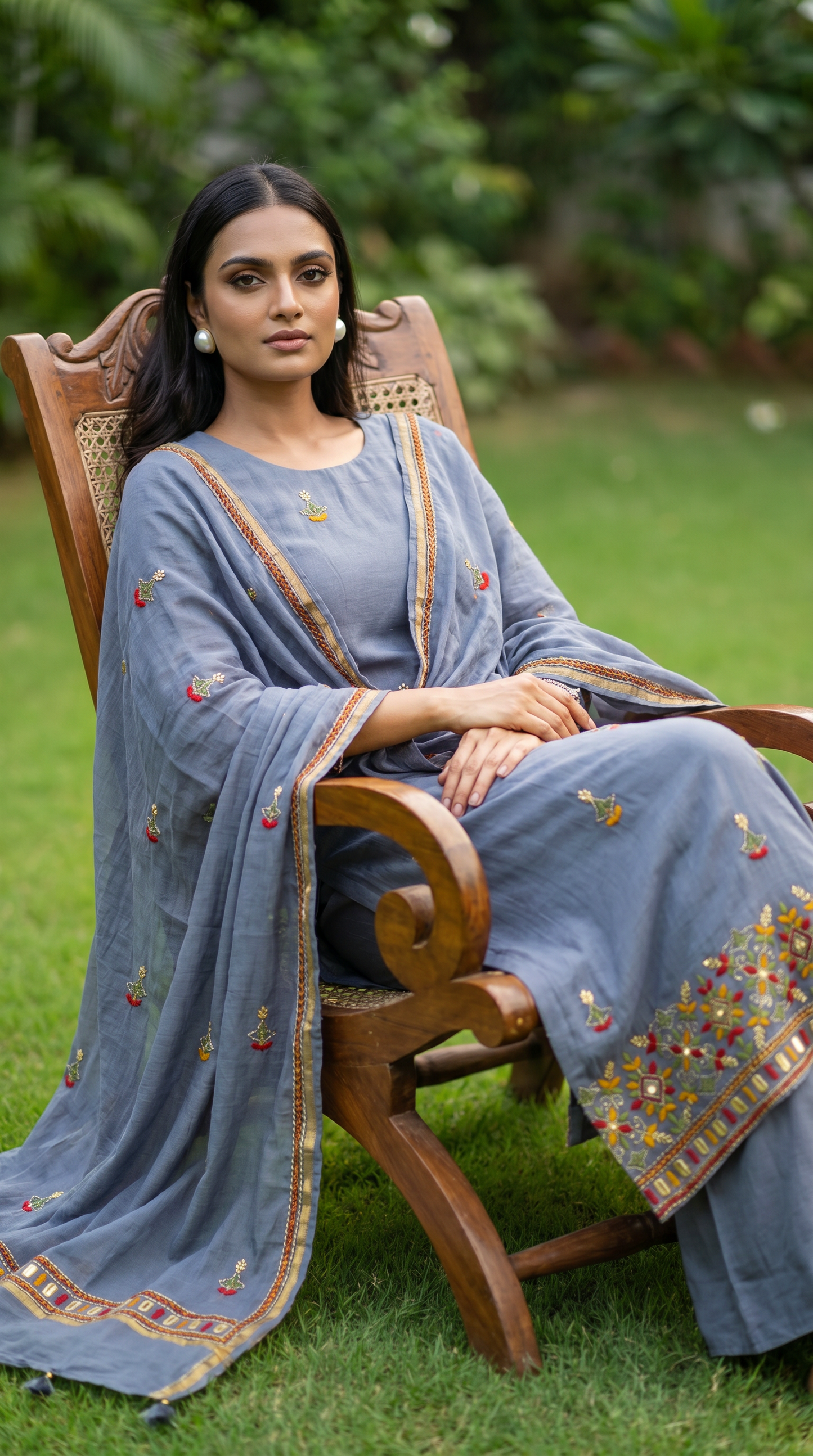 Slate Blue Mul mul Salwar Suit Set