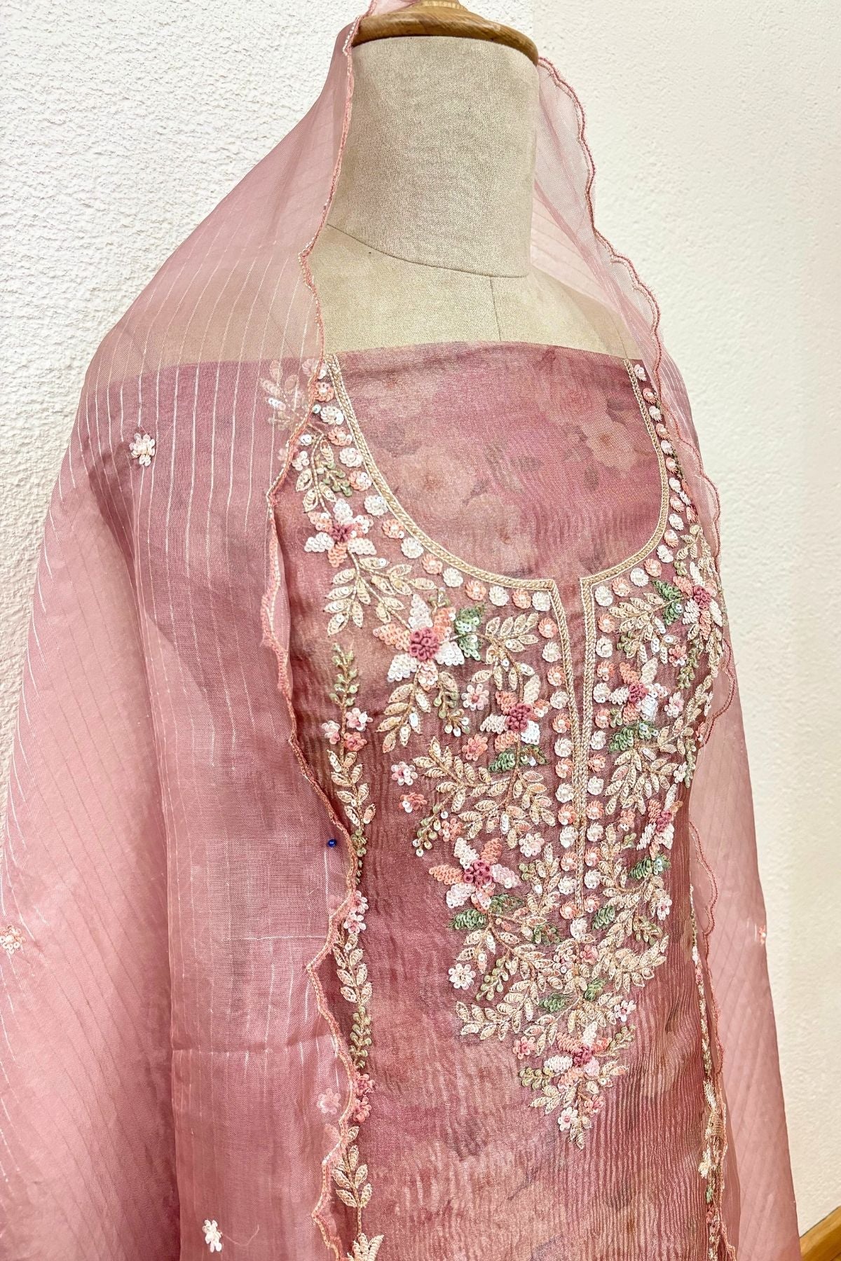 PRINTED PINK CRUSH TISSUE KURTA