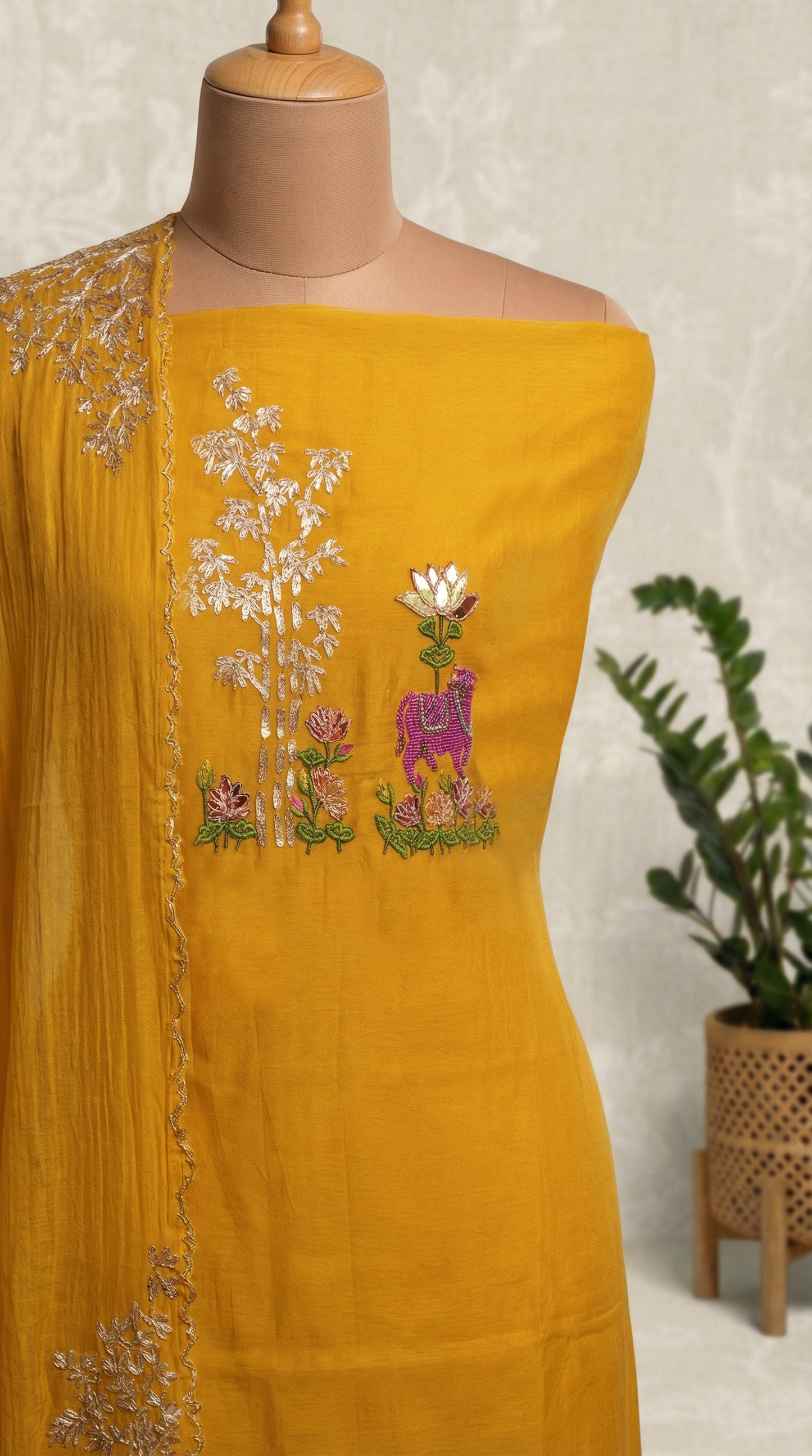 Mango Yellow Mul mul Unstitched Suit Set