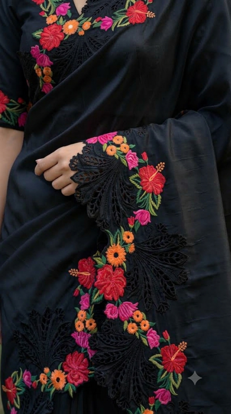 Raw Silk Black Saree