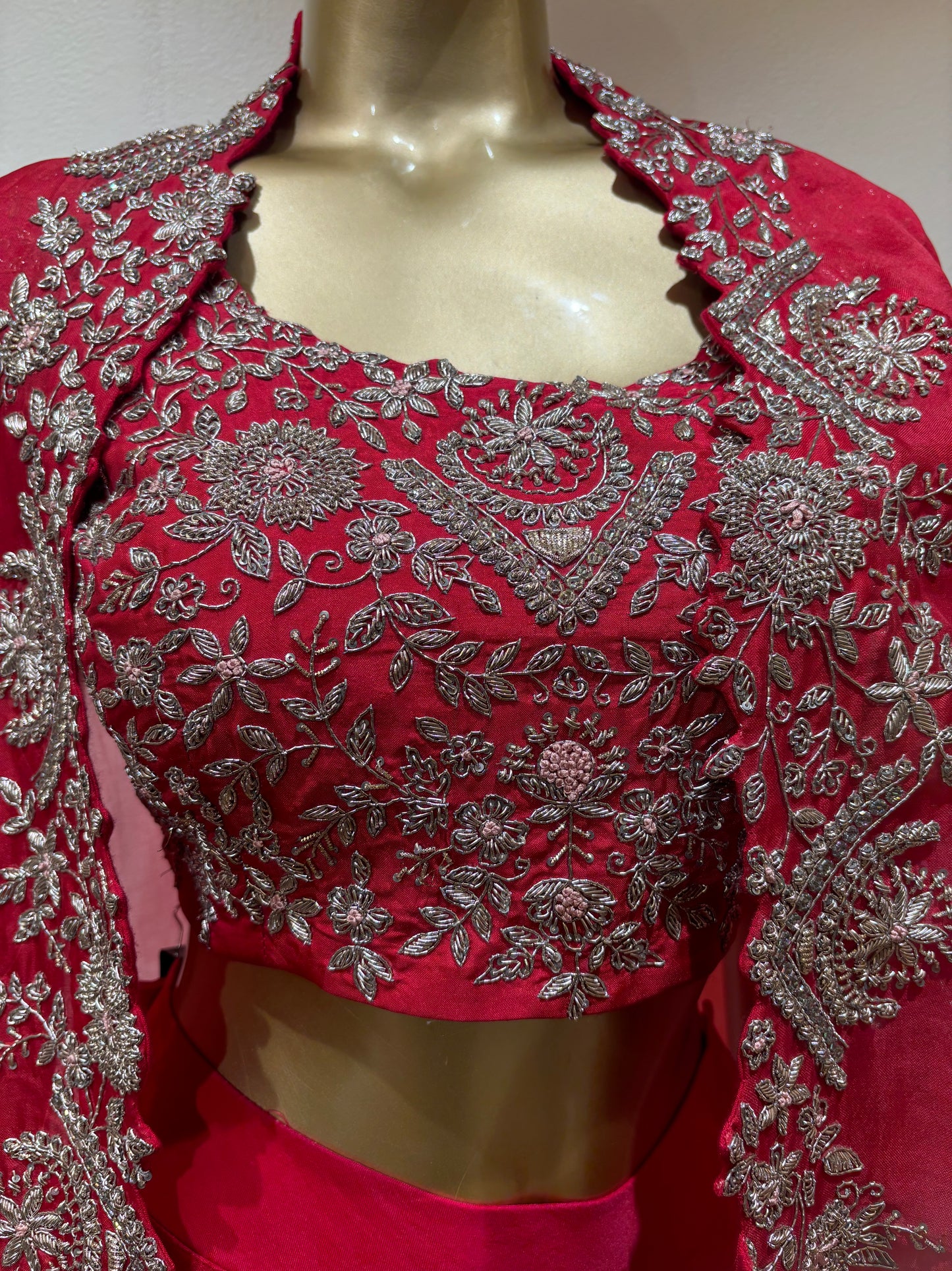 Hyacinth Red Zardoshi Embroidered Organza Cape Set
