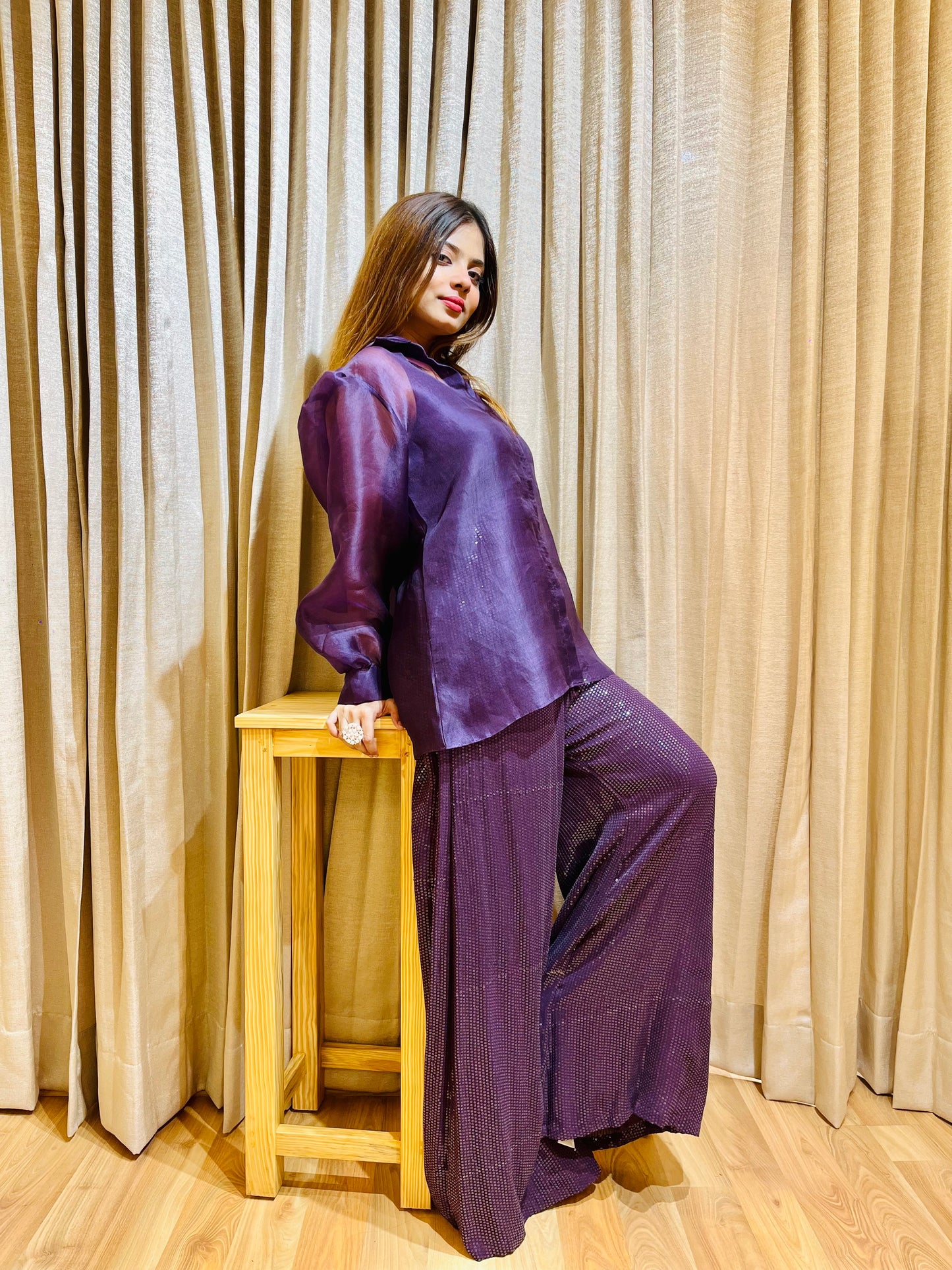 PURPLE SEQUIN PANT TRIO GLAMOUR ENSEMBLE