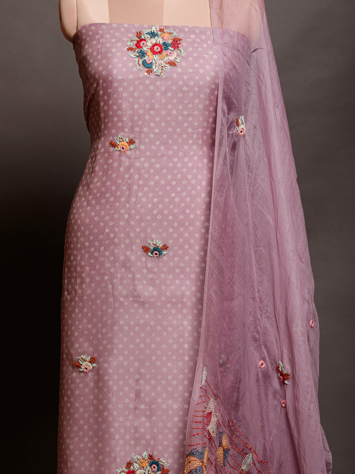 Organza Lavender Purple Kurta Set with Resham Embroidery - Unstitched