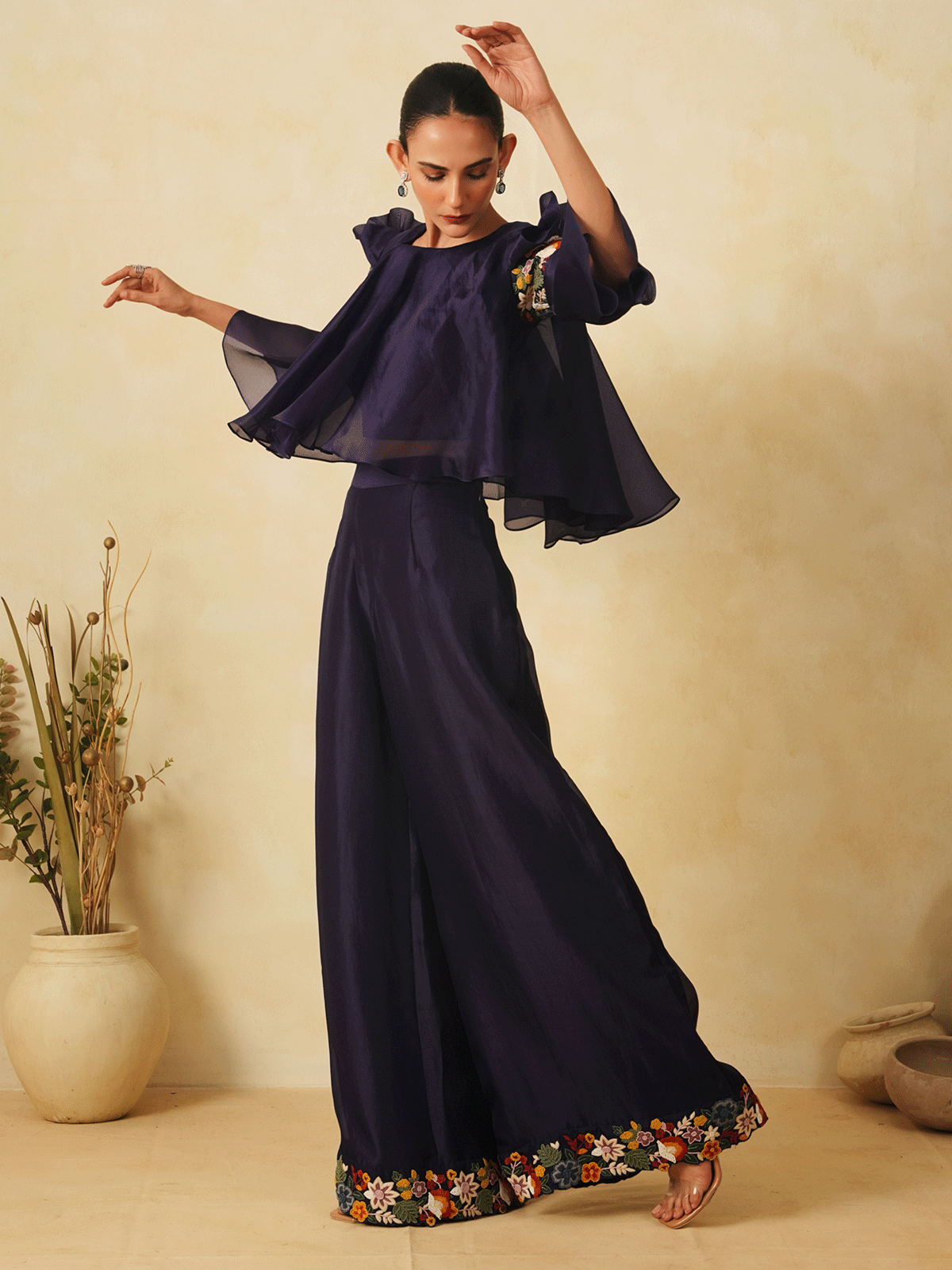 Deep Blue Organza Co-ord Set with Resham Work