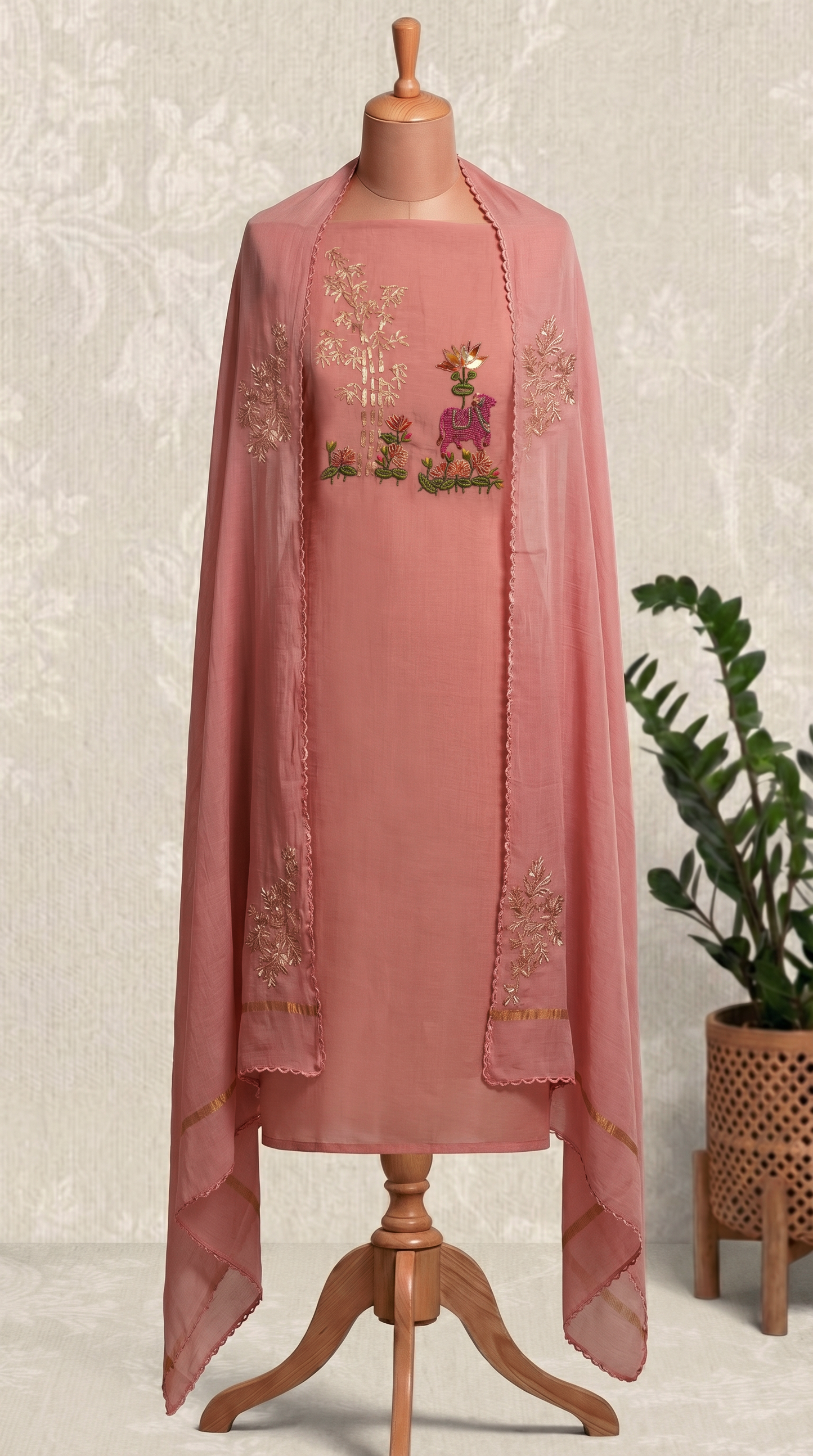 Powder Pink Mul mul Unstitched Suit Set