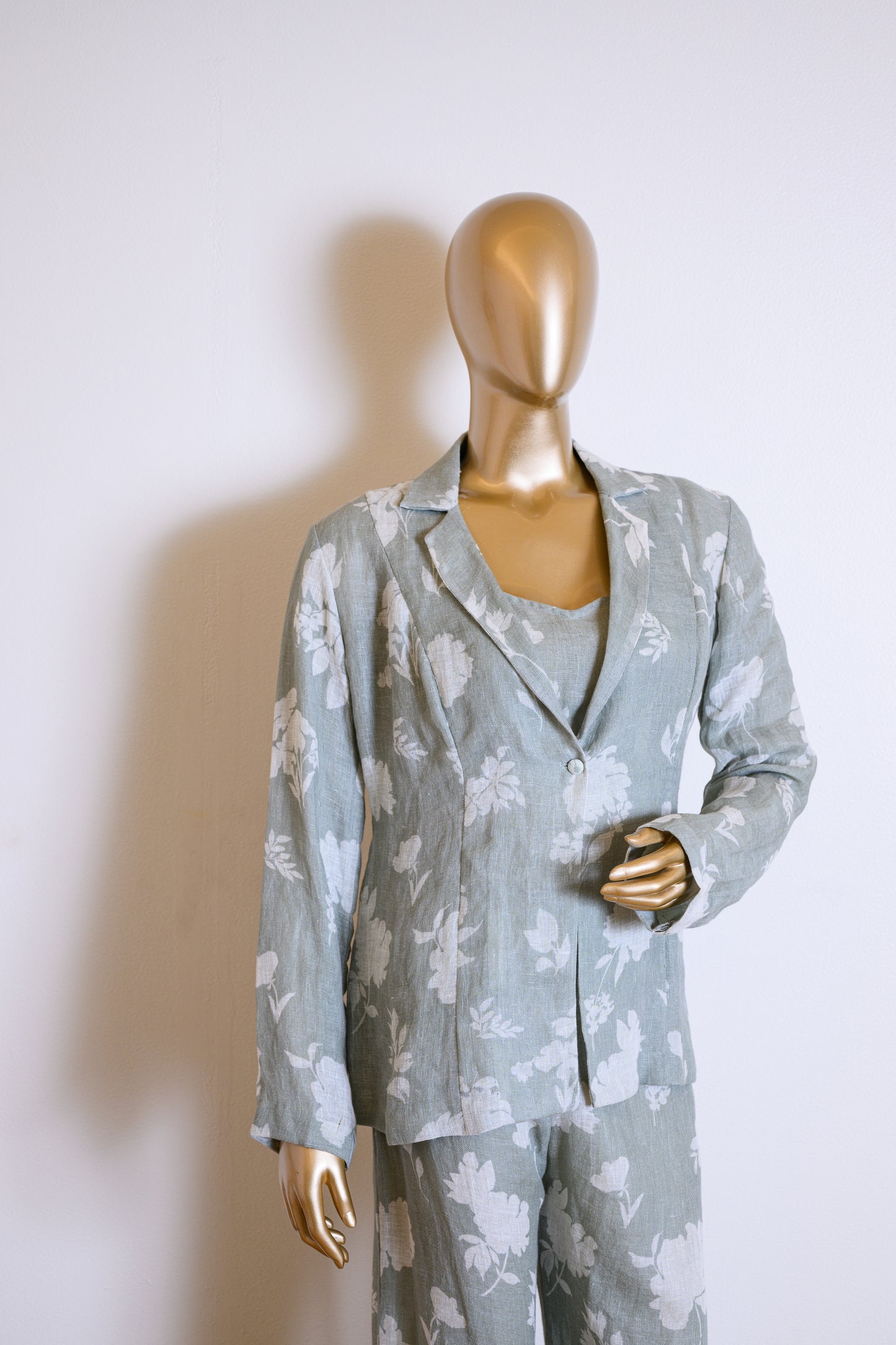 Designer Grey Floral Printed Jacket Set in Linen