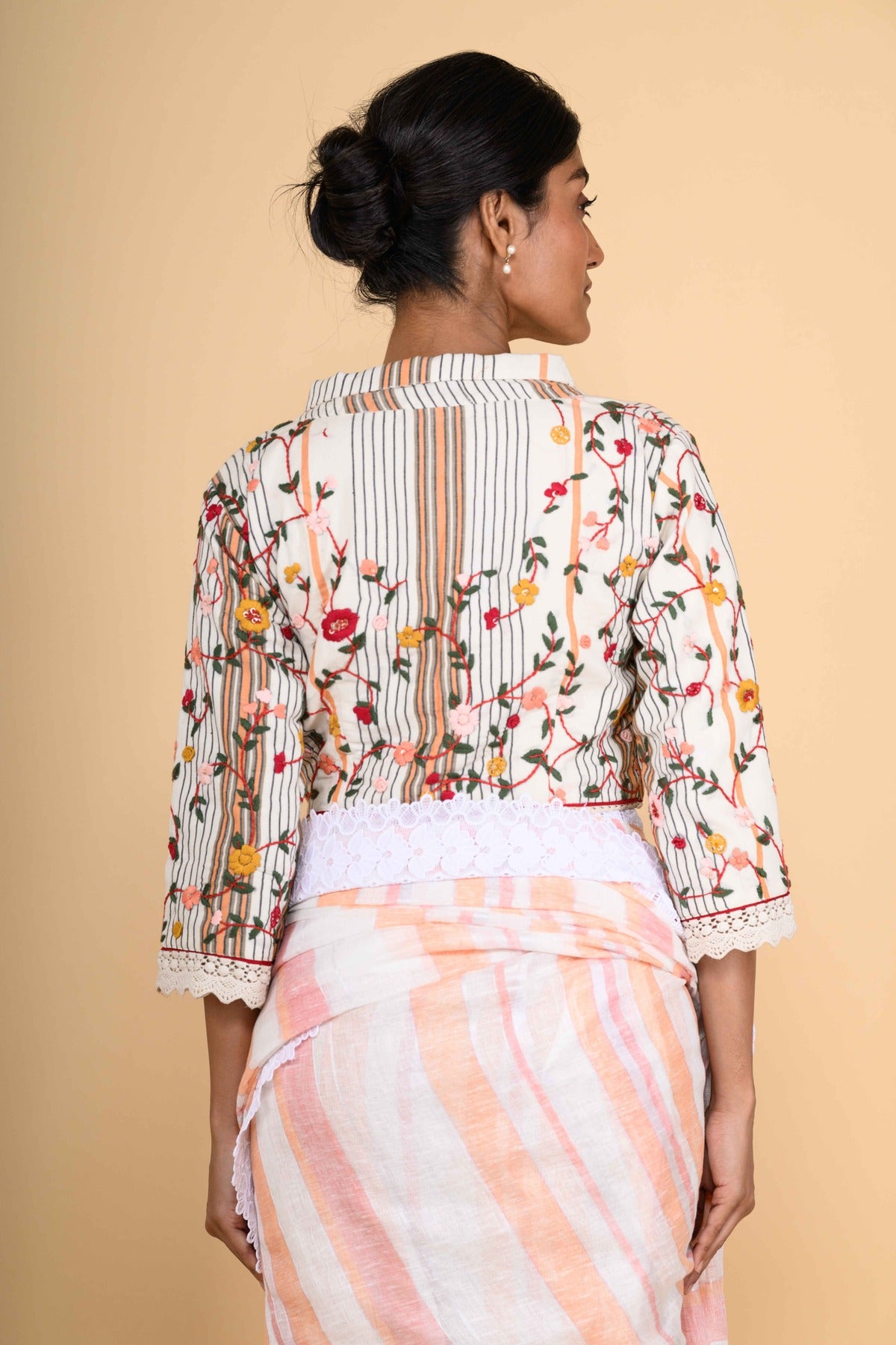 Off White Hand Embroidered Cotton Blouse