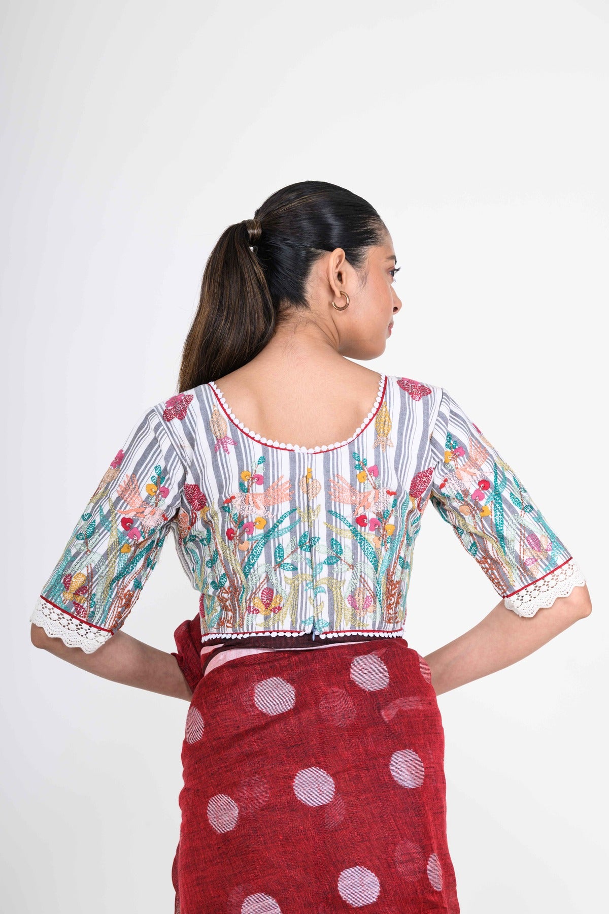 Hand Embroidered Multicolor Cotton Blouse
