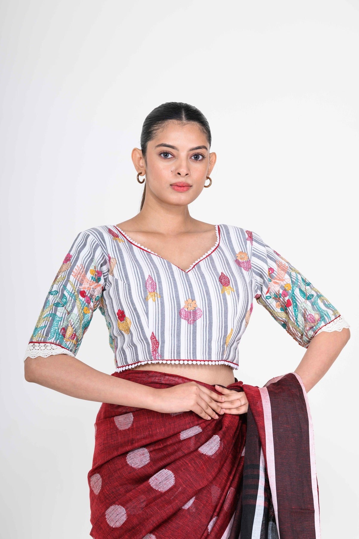 Hand Embroidered Multicolor Cotton Blouse