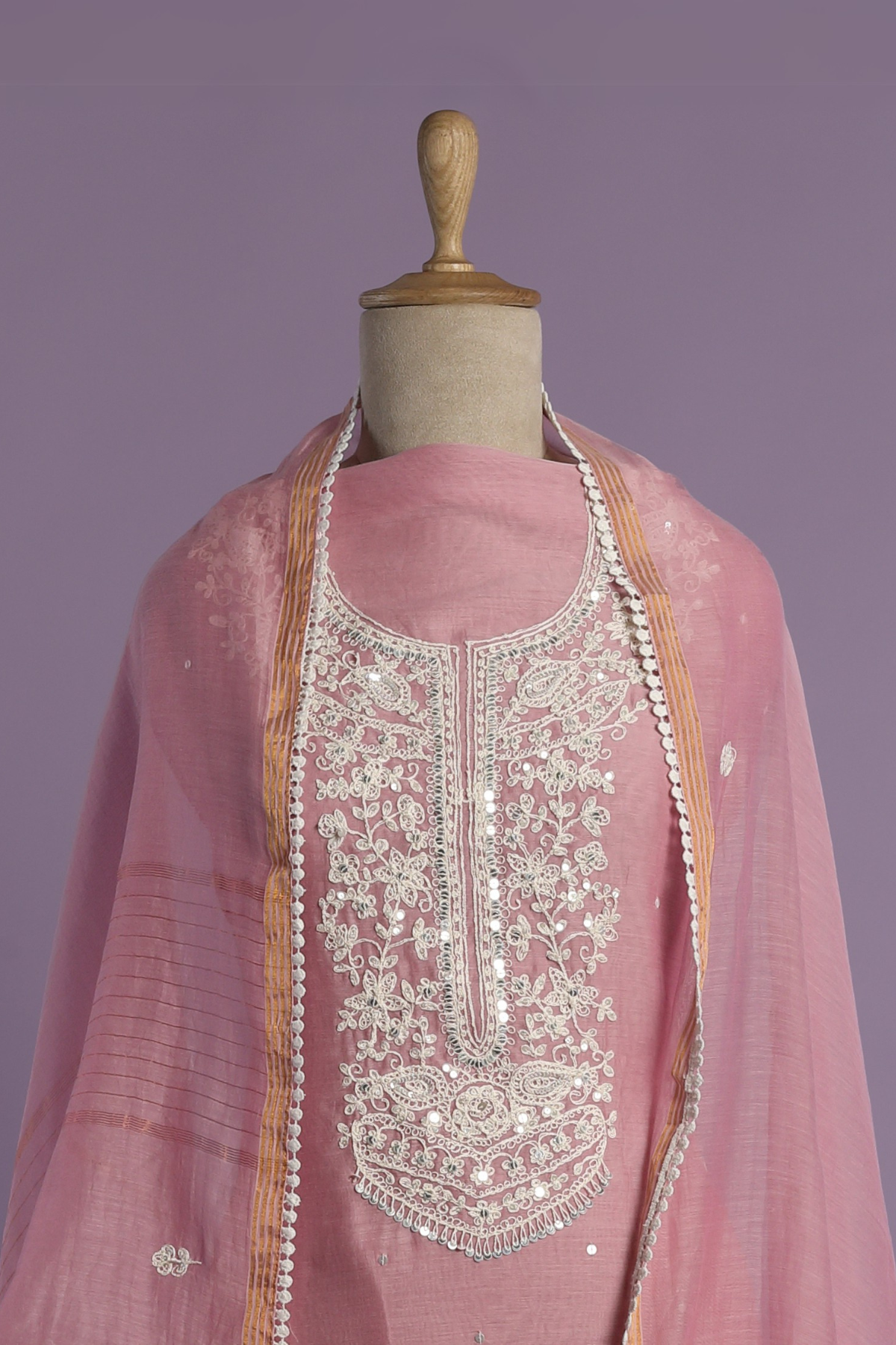 Bubblegum Pink Mul Kurta Set with Cord & Sequins Work
