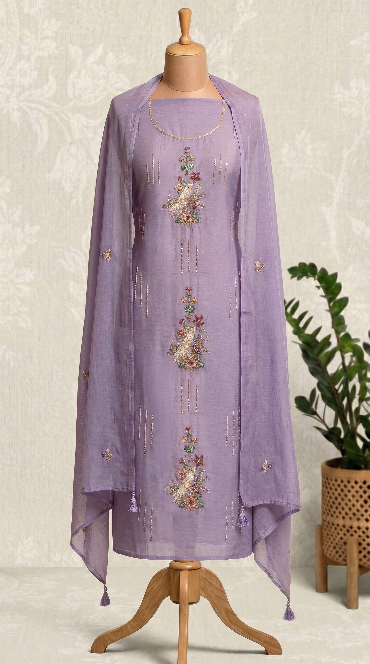 Unstitched Lavender Mul mul Salwar Suit Piece