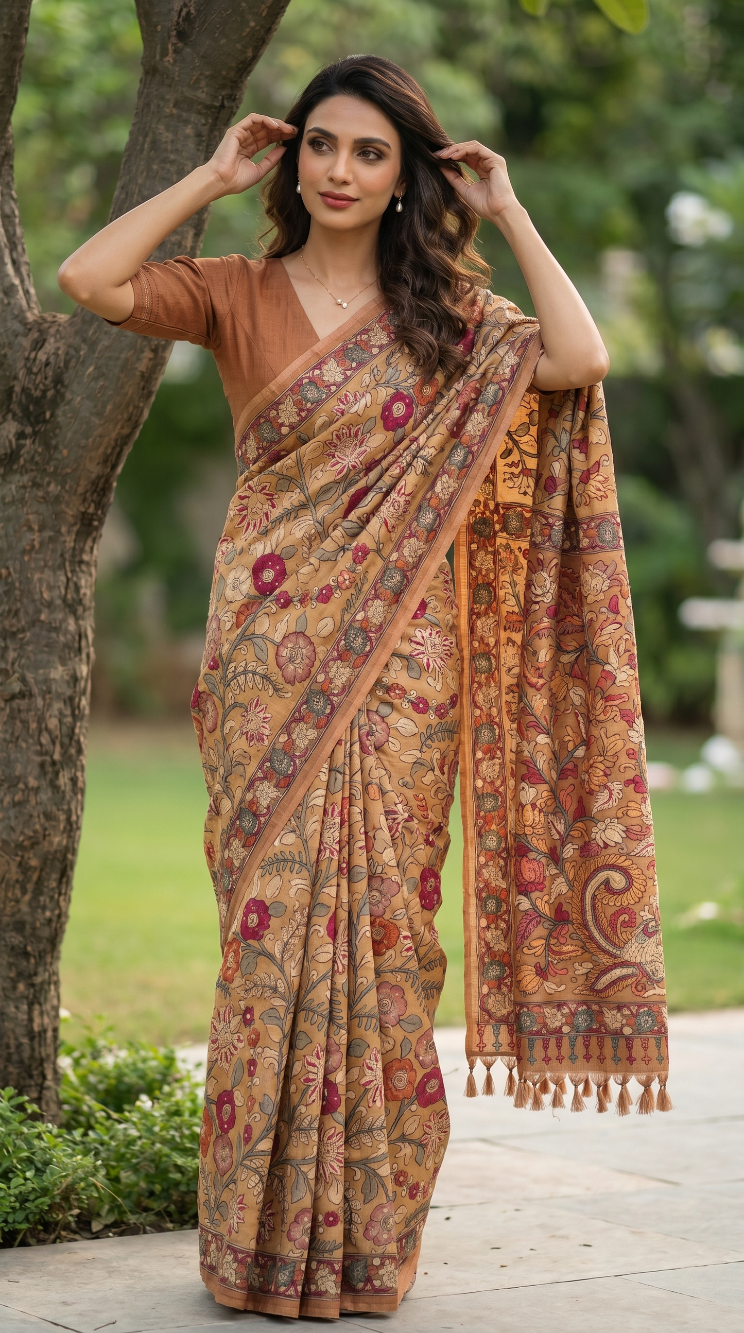 Brick Brown Tussar Silk Saree