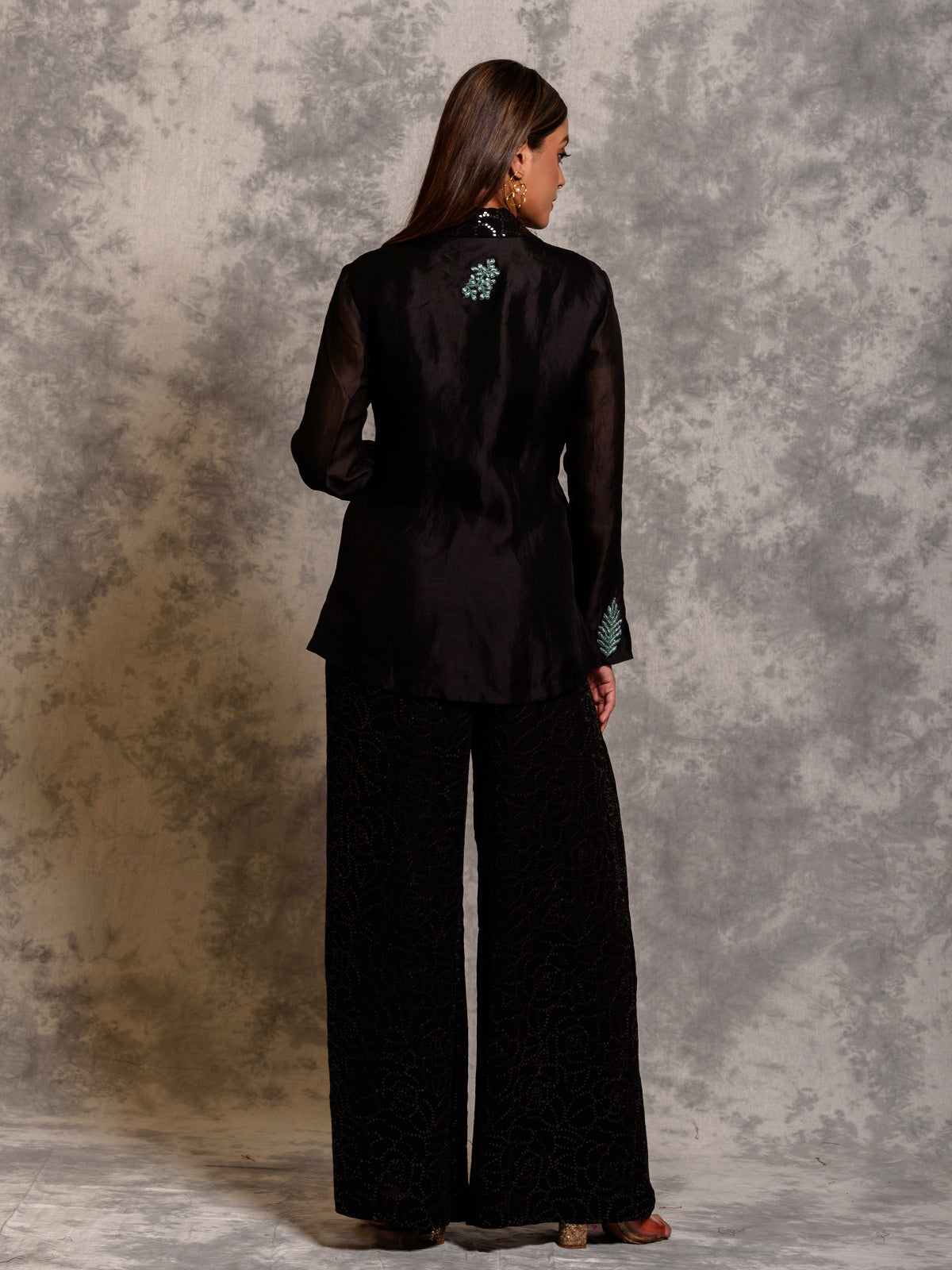 Dapper Black Organza Resham Embroidered Jacket Set