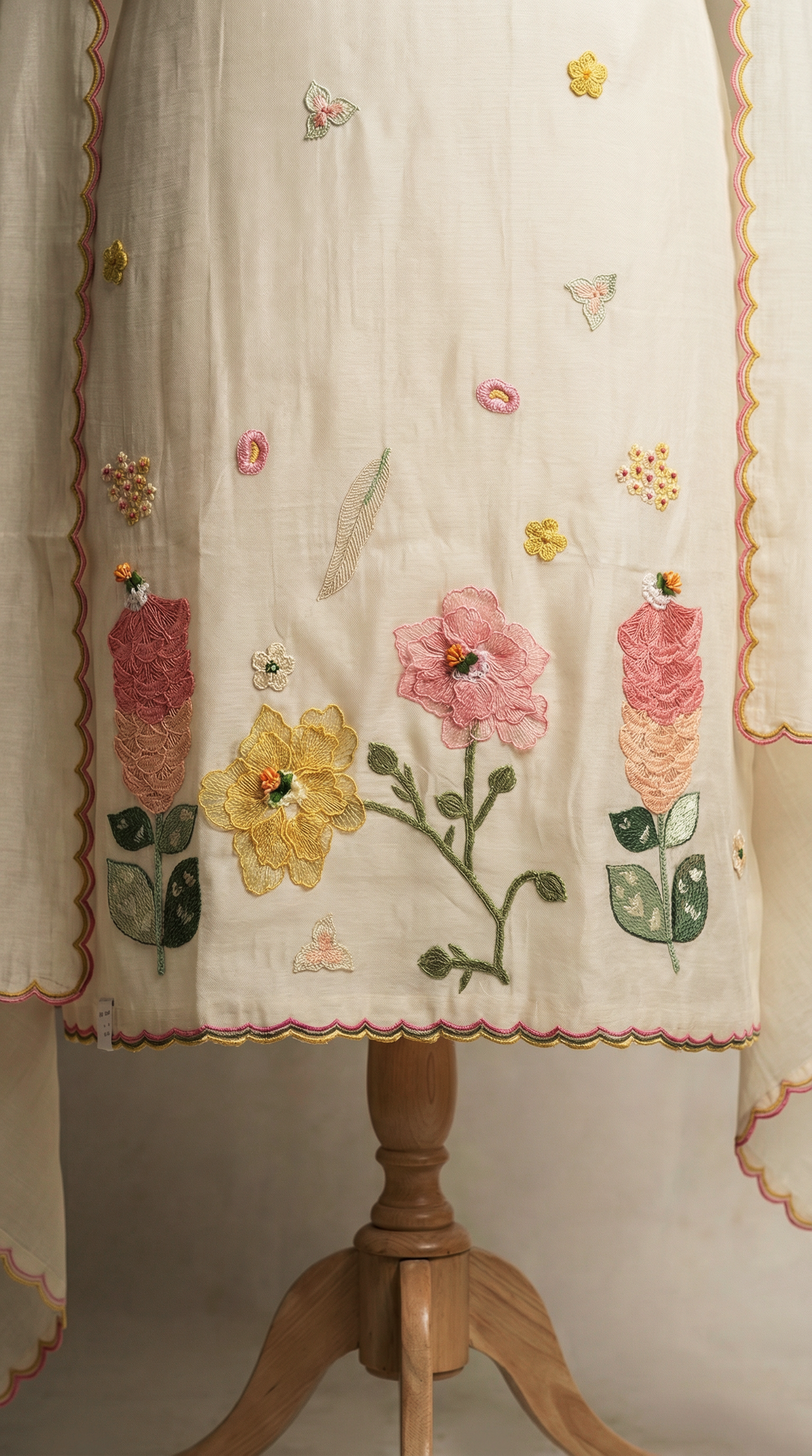 Ivory 3D Applique Mul mul Unstitched Suit Set