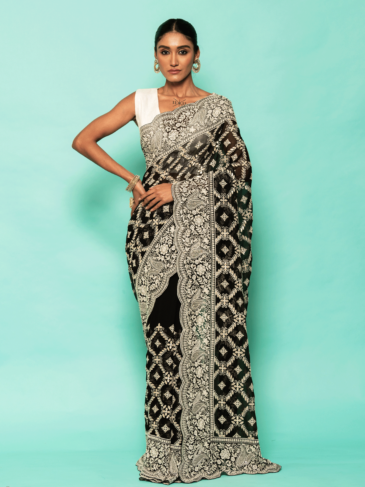 Black Chikankari Georgette Saree