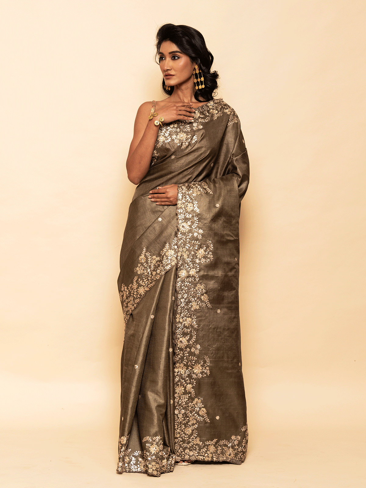 Forest Green Tussar Saree with Pita & Buti Work