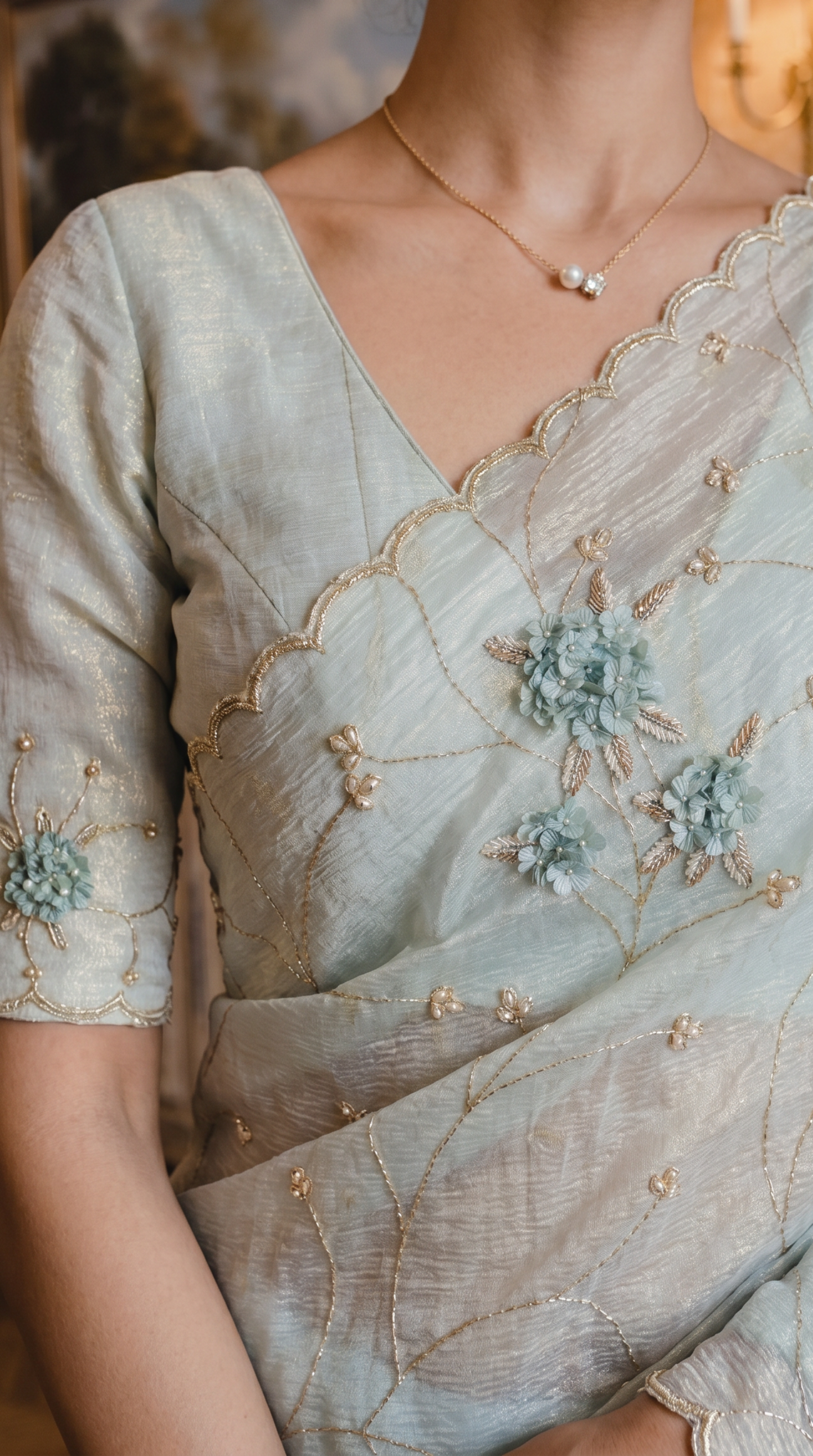 Powder Blue Tissue Organza Saree