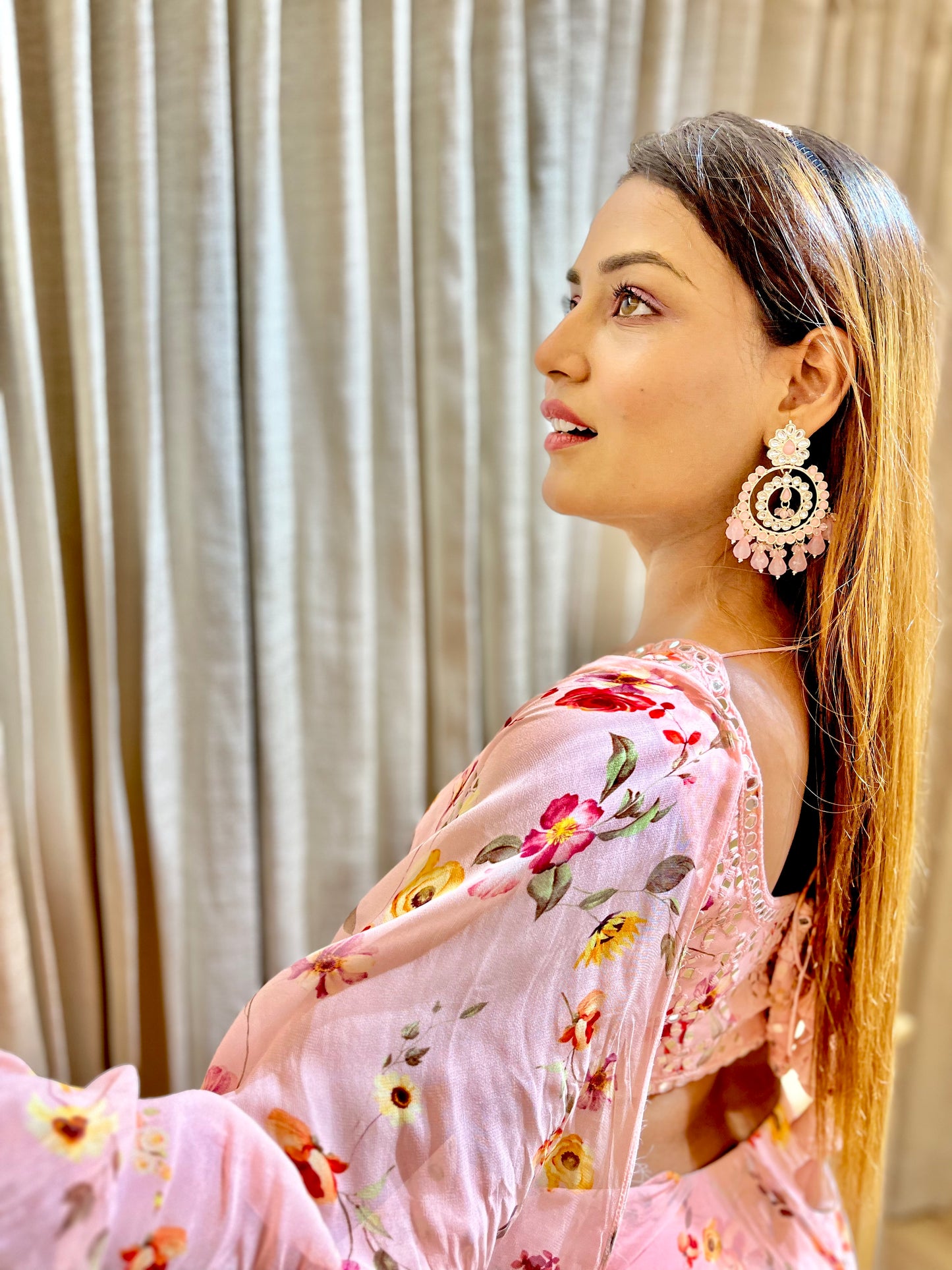 ABLA GRACE PINK RUFFLE SAREE