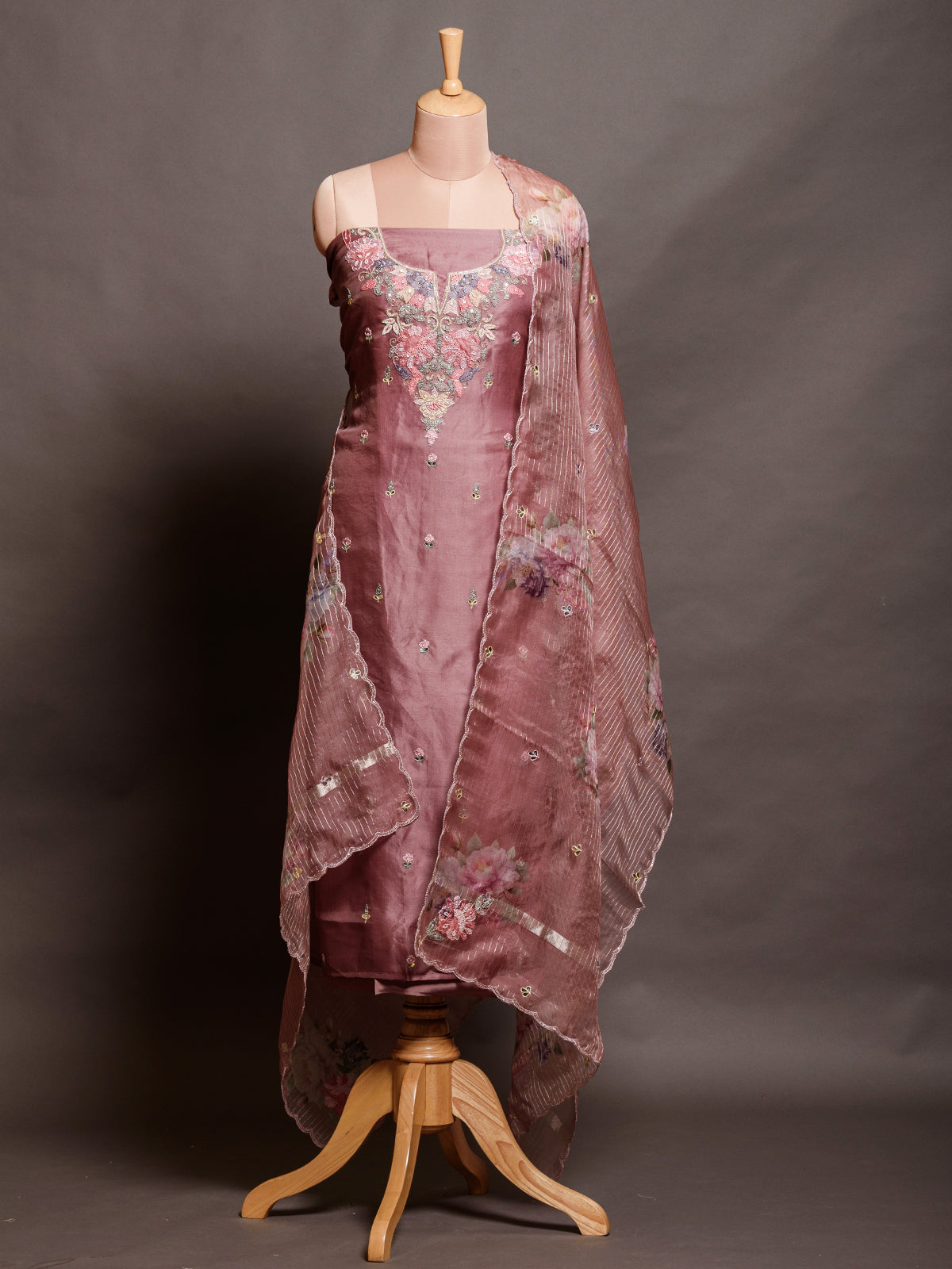 Lavender Purple Shadow Embroidered Unstitched Kurta Set with Dupatta