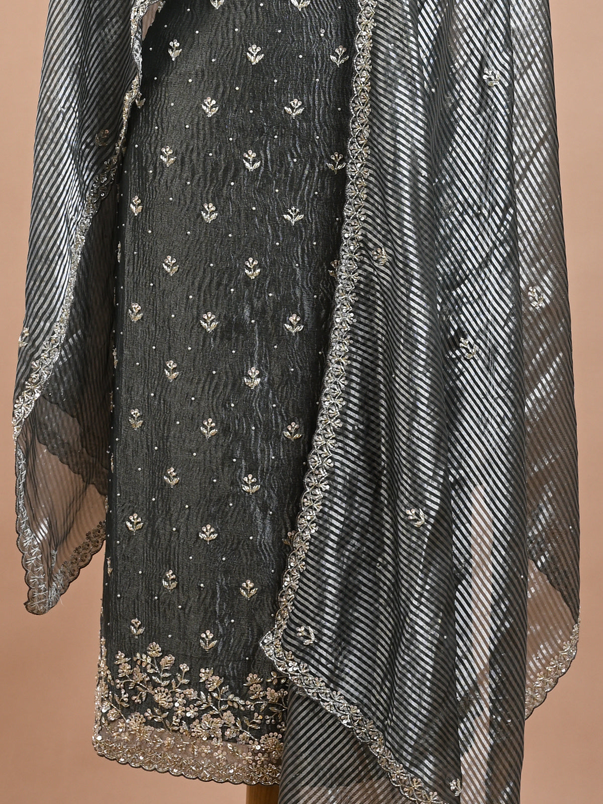 Deep Green Tissue Cutdana & Sequinned Kurta Set - Unstitched