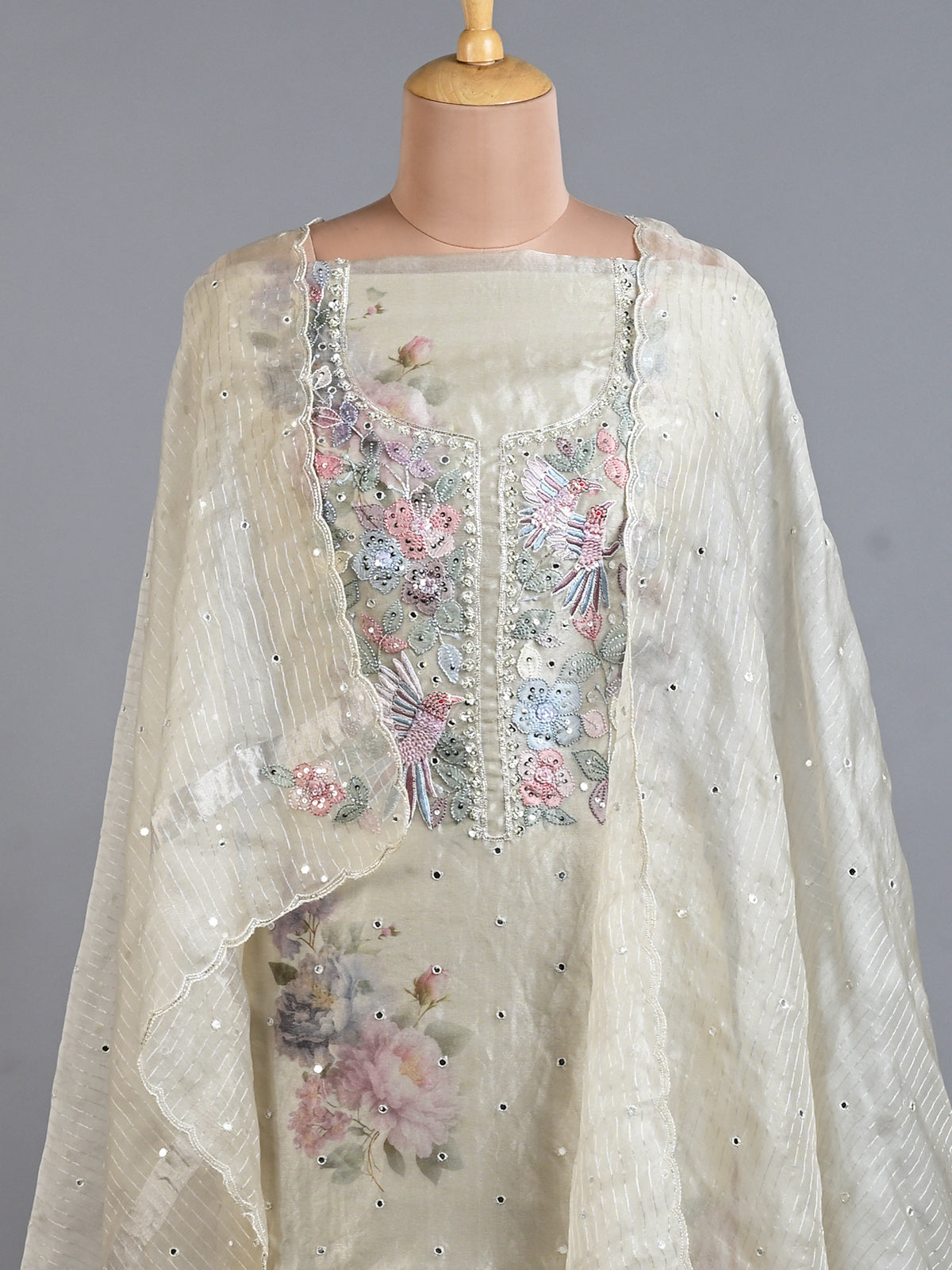 Charming Off White Tissue Kurta Set with Shadow Work - Unstitched