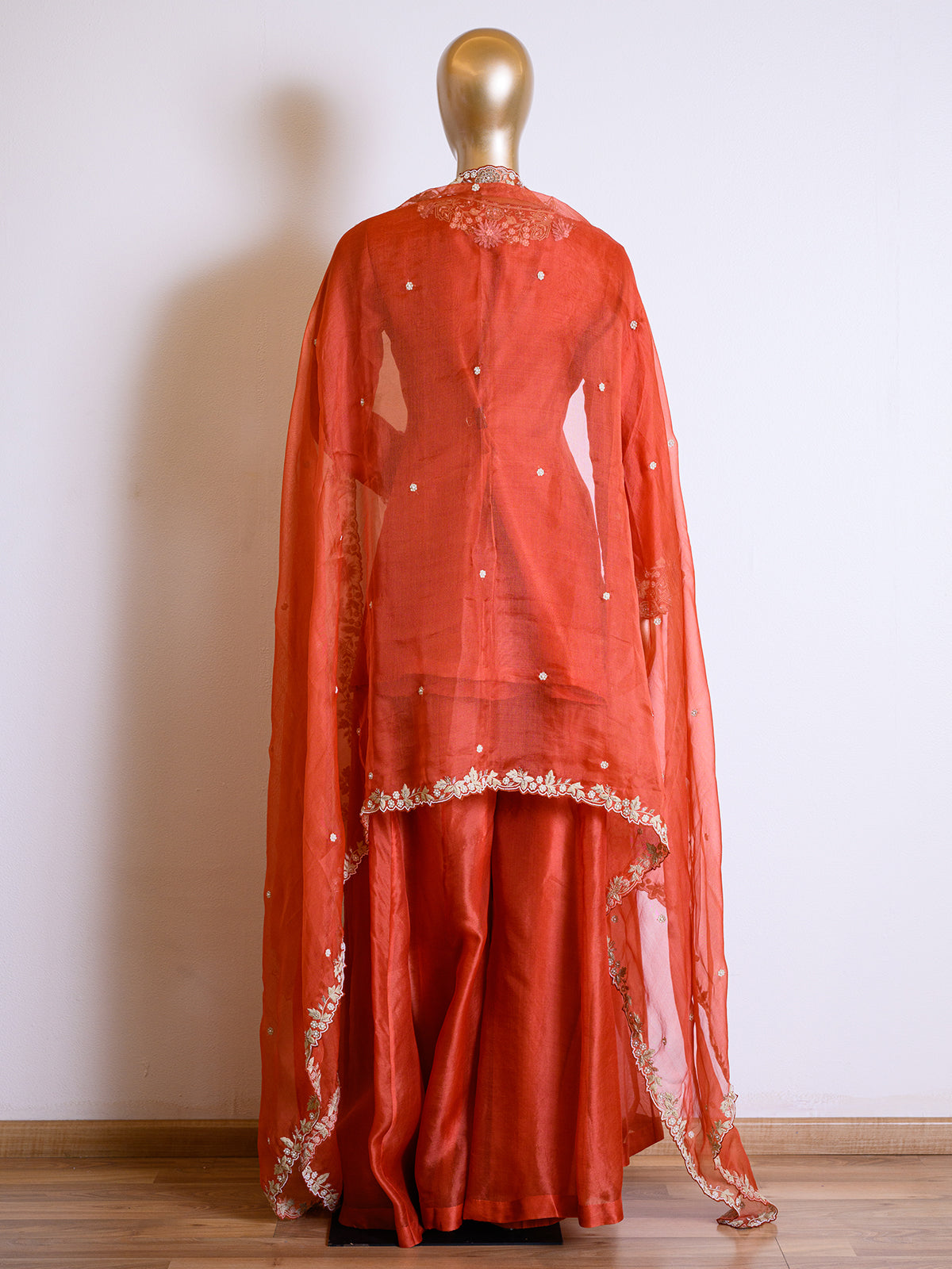 Ethnic Embroidered Rust Orange Kurta Set with Dupatta