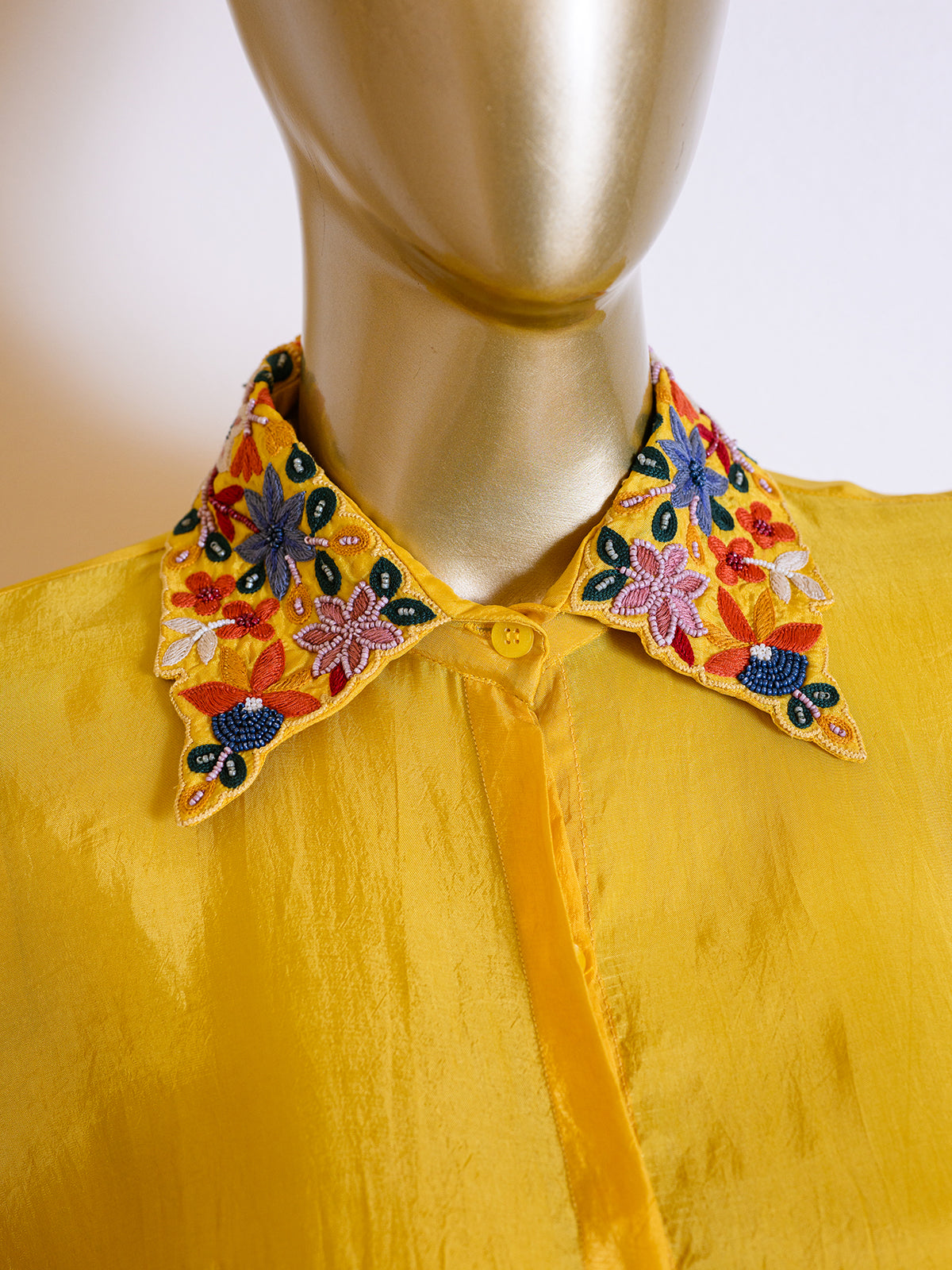 Mustard Yellow Silk Co-ord Set Embroidered with Chir Work