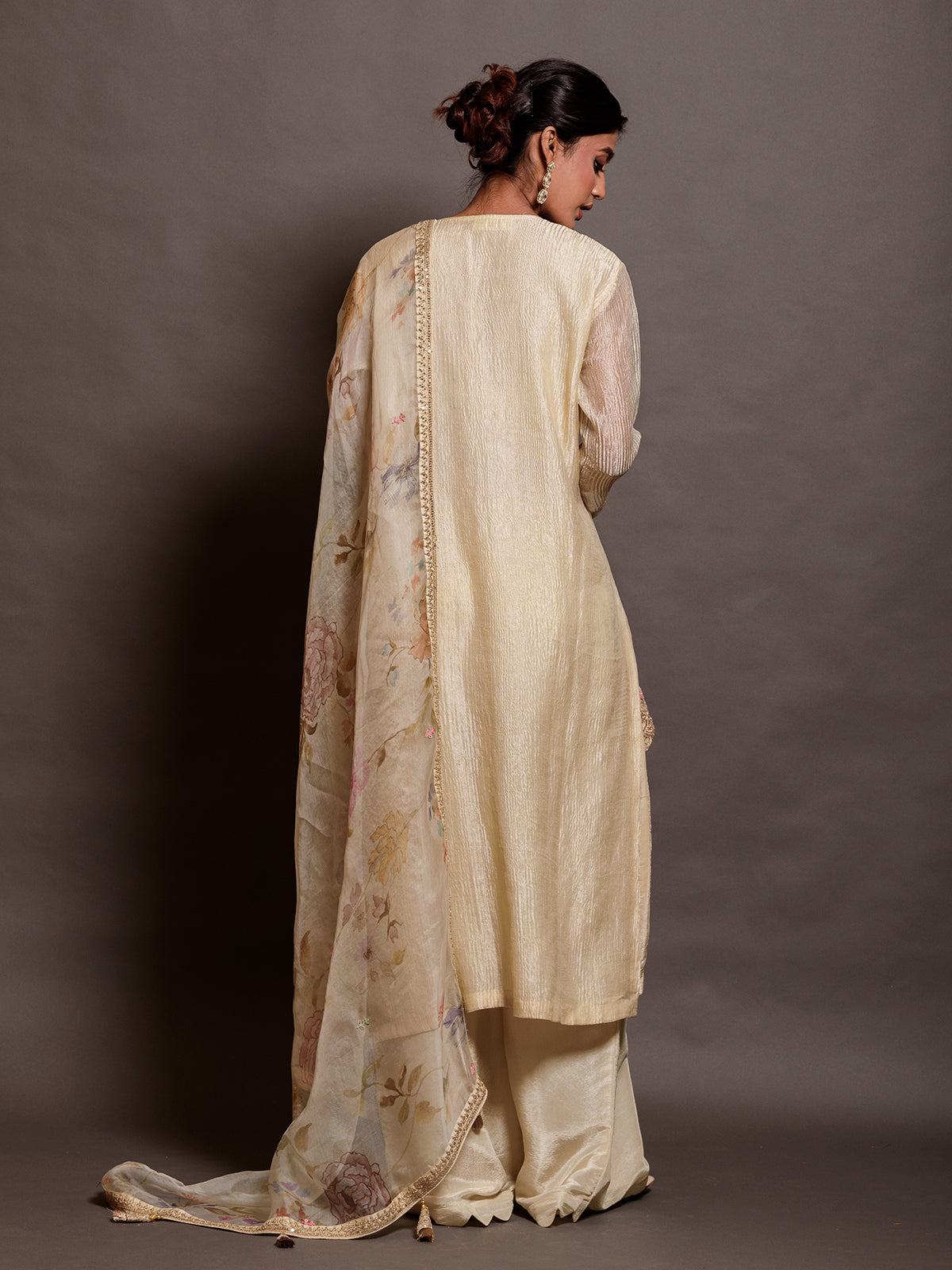 Cream White Tissue Kurta and Palazzo Ensemble