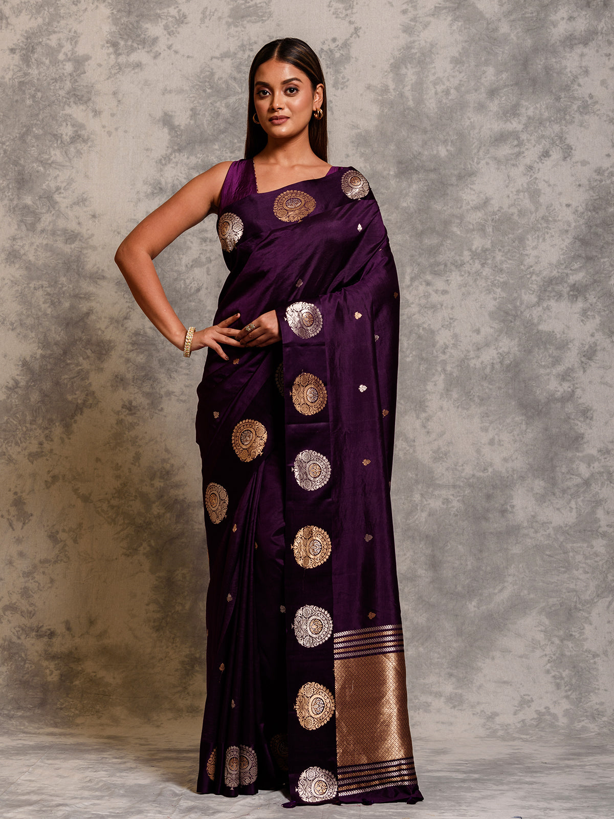 Stylish Purple Silk Banarsi Border Saree